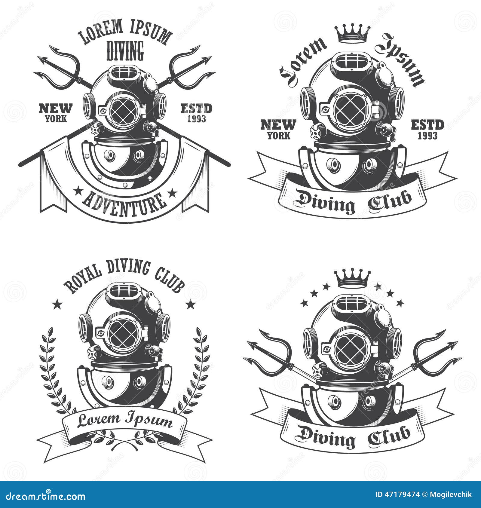 set of diving labels, emblems