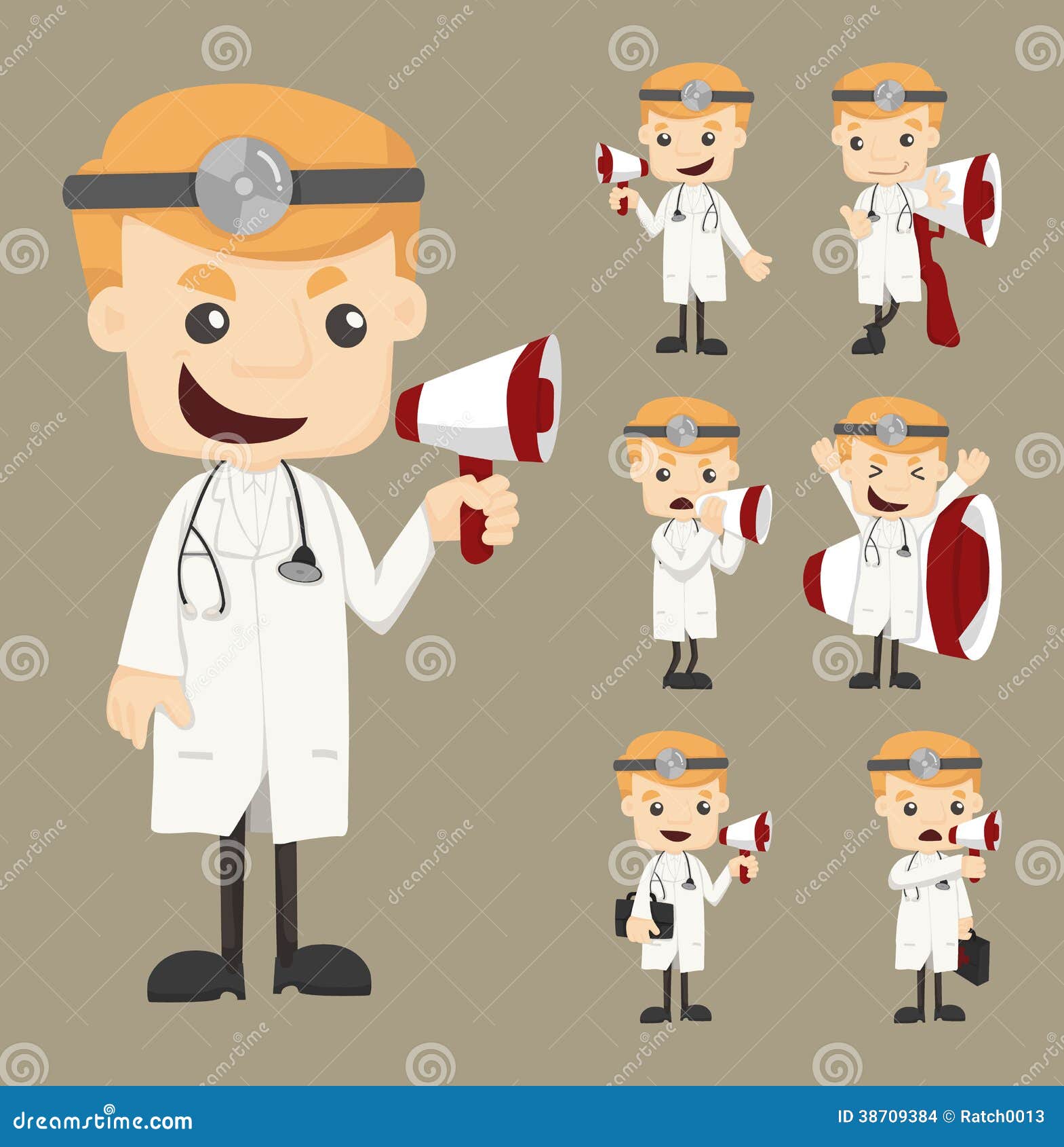 Set of Doctor with Loud Speaker Stock Vector Illustration of medic