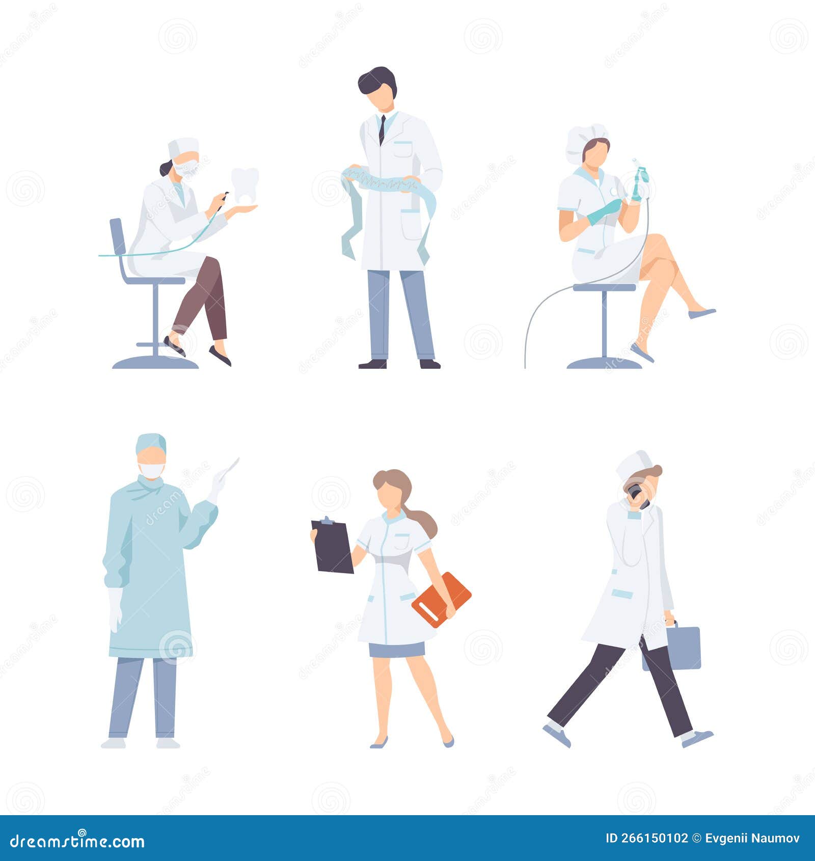 Set of Doctors Characters in Uniform. Medical Staff Making Examination