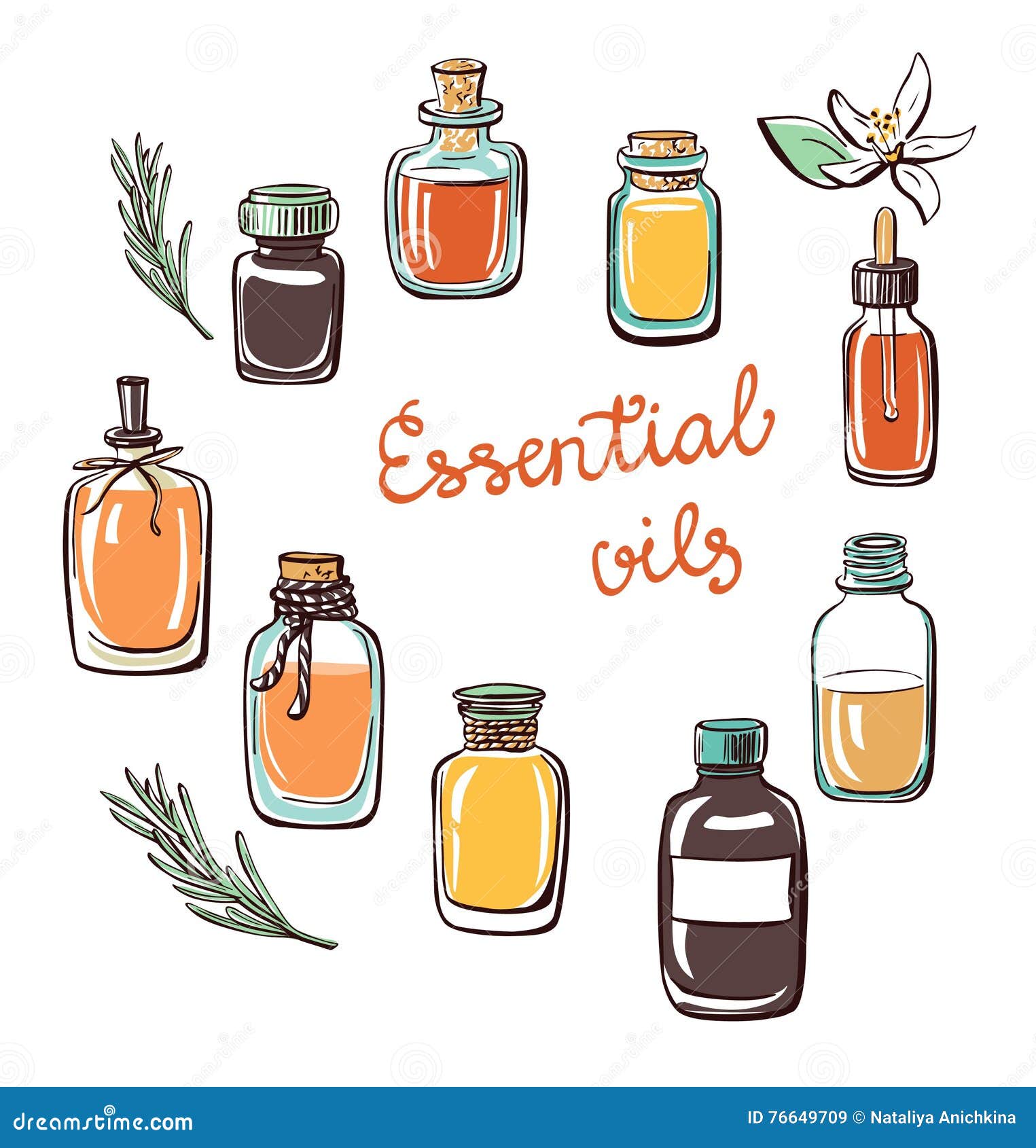 Set of Doodle Essential Oil Bottles Stock Vector - Illustration of care ...