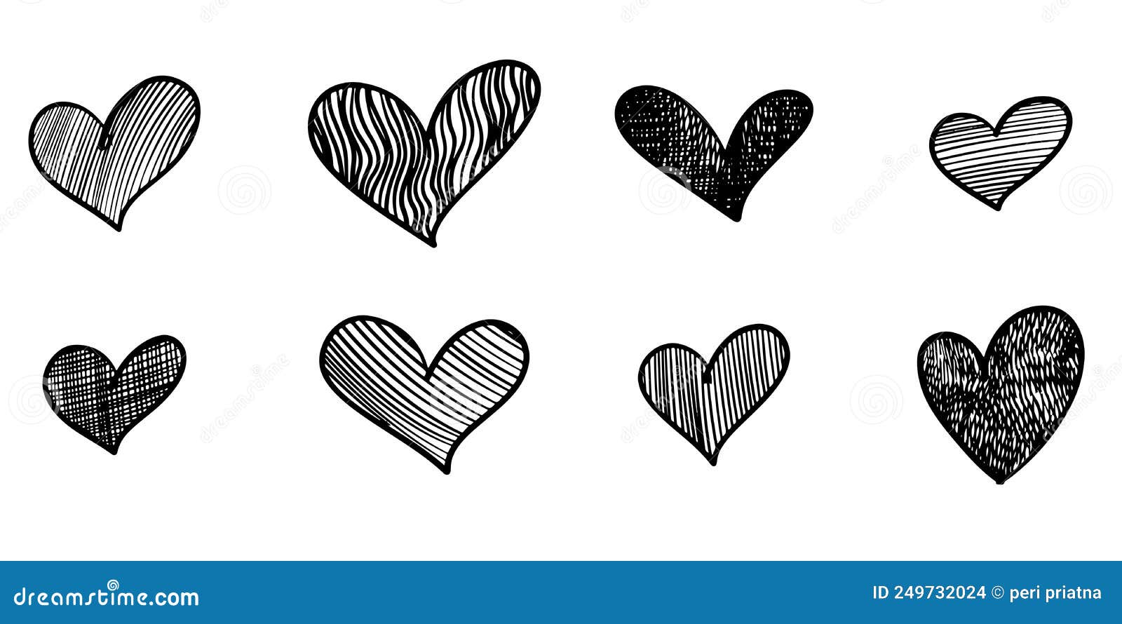 Set of Doodle Hearts Isolated on White Background. Hand Drawn of Icon ...