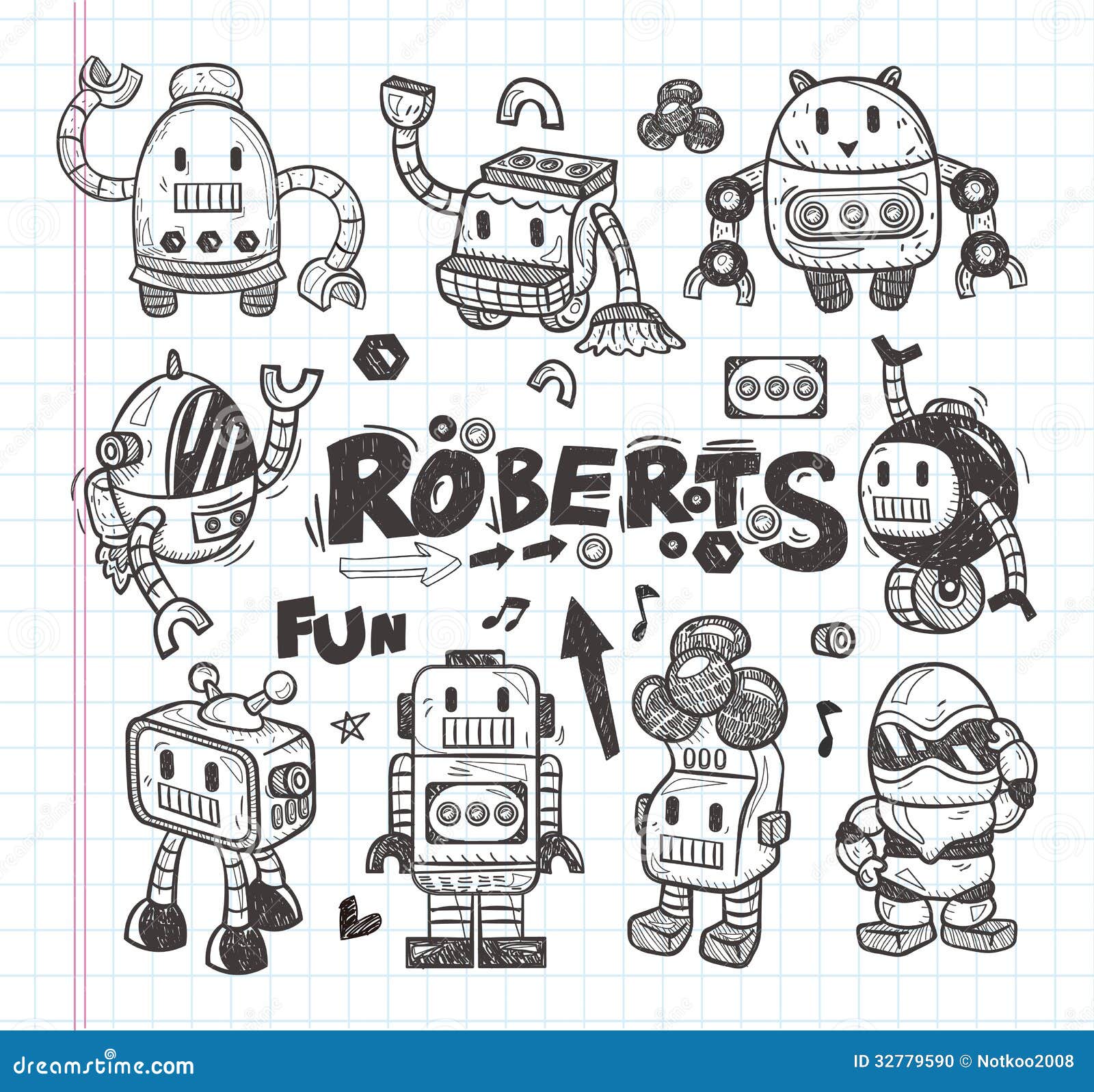 Set of Doodle Robot Icons, Illustrator Line Tools Stock Vector -  Illustration of technology, electrical: 32779590