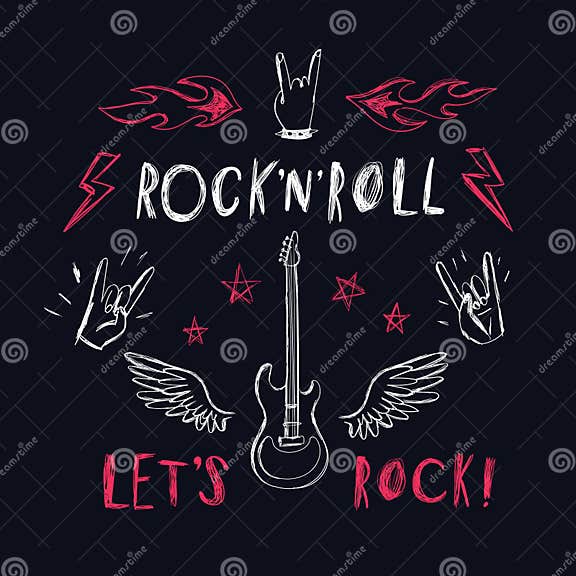 Set of Doodle Rock and Roll Symbols. Stock Illustration - Illustration ...