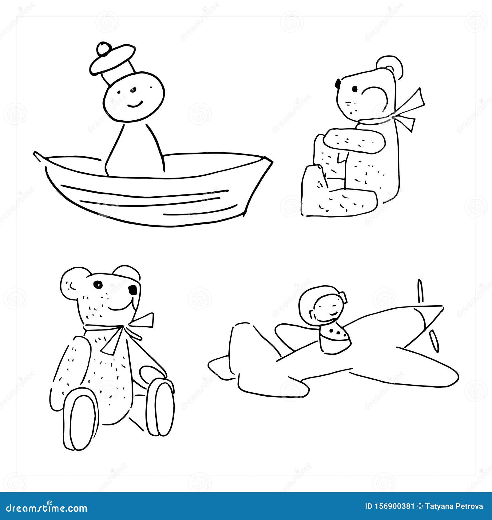 Set of Doodle Toys. Simple Coloring Page, Children S Drawing Toys Stock  Vector - Illustration of drawing, airplane: 156900381