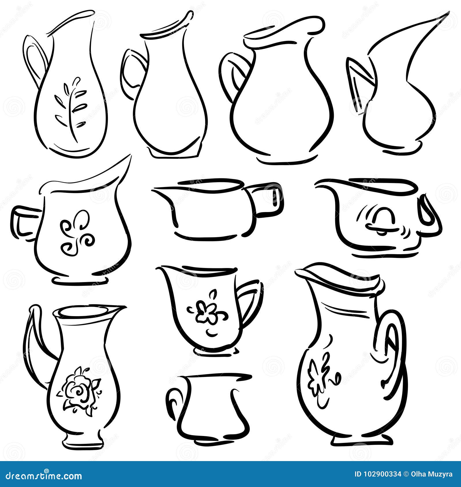 Set of Doodle Vector Different Jugs Stock Vector - Illustration of line ...