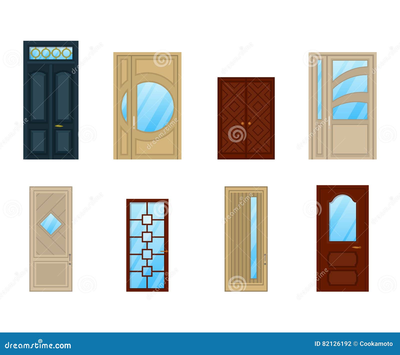 Set Of Doors With Glass Or Windows Design Stock Vector