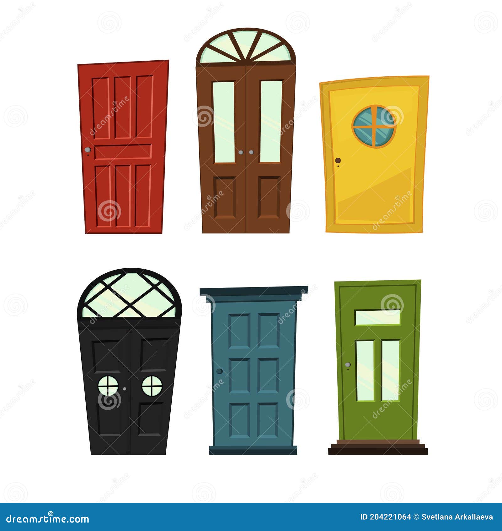 Set of Doors on a White Background for Construction and Design. Cartoon