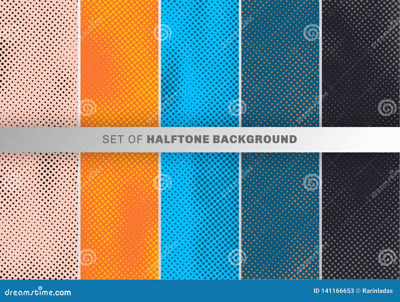 Set of Dots Pattern Design on Orange, Blue, Black Background. Polka Dot