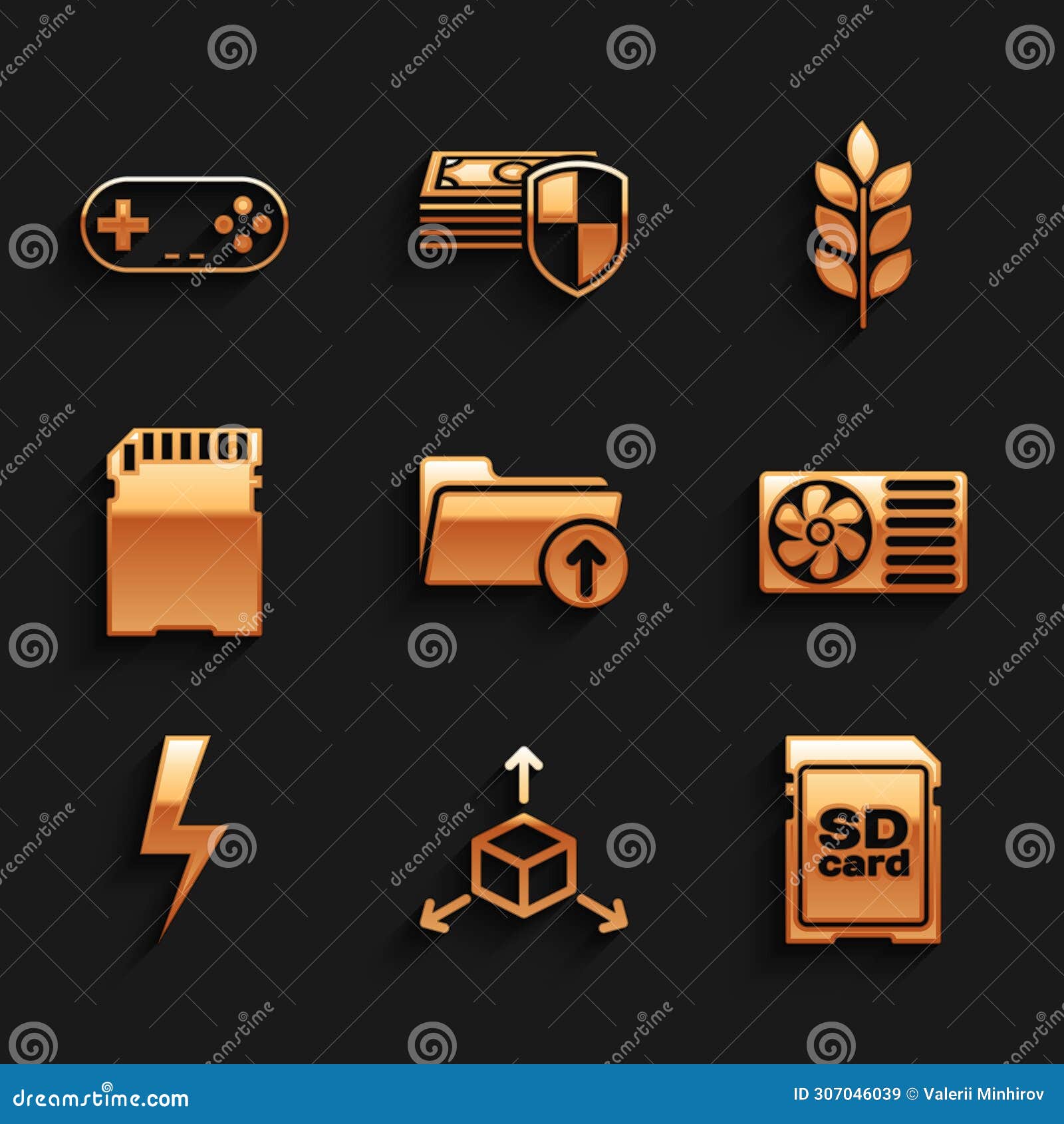 Set Download Arrow with Folder, Isometric Cube, SD Card, Air