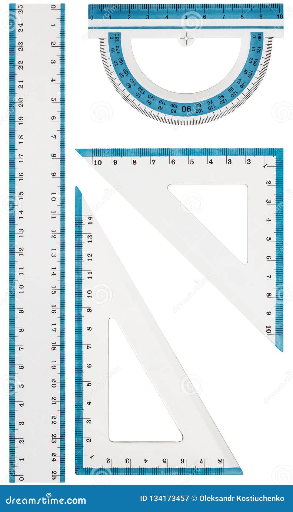 Set Of Drawing Tools, Ruler, Protractor Triangle, Isolated On