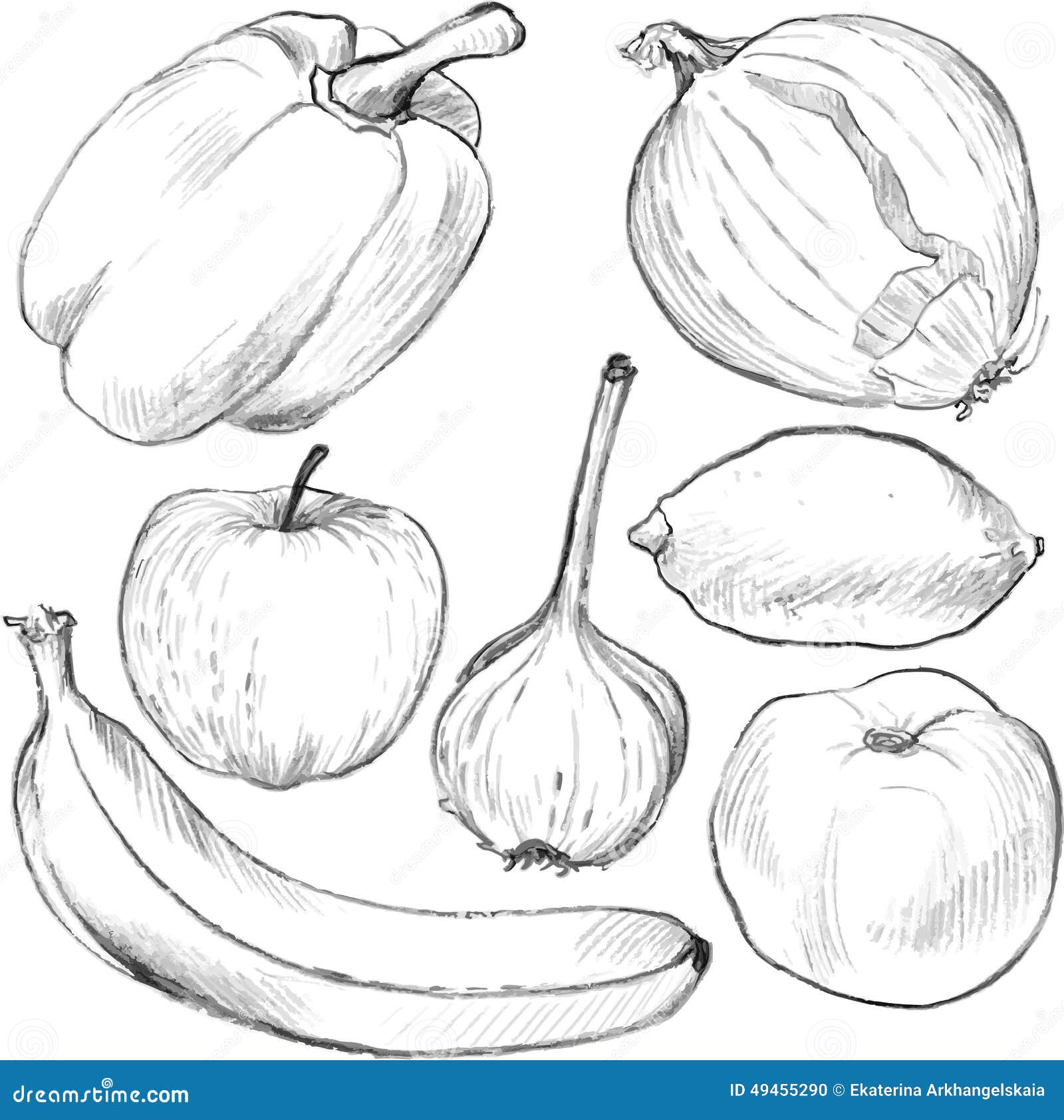 Set Of Drawing Vegetables And Fruits Stock Vector - Image: 49455290