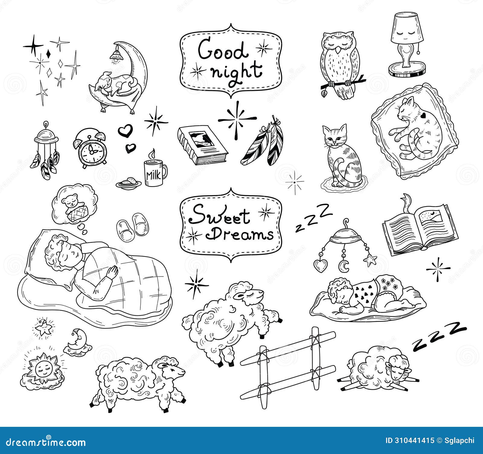 Set of Drawings of Cute Handdrawn Vector Illustrations on the Theme of