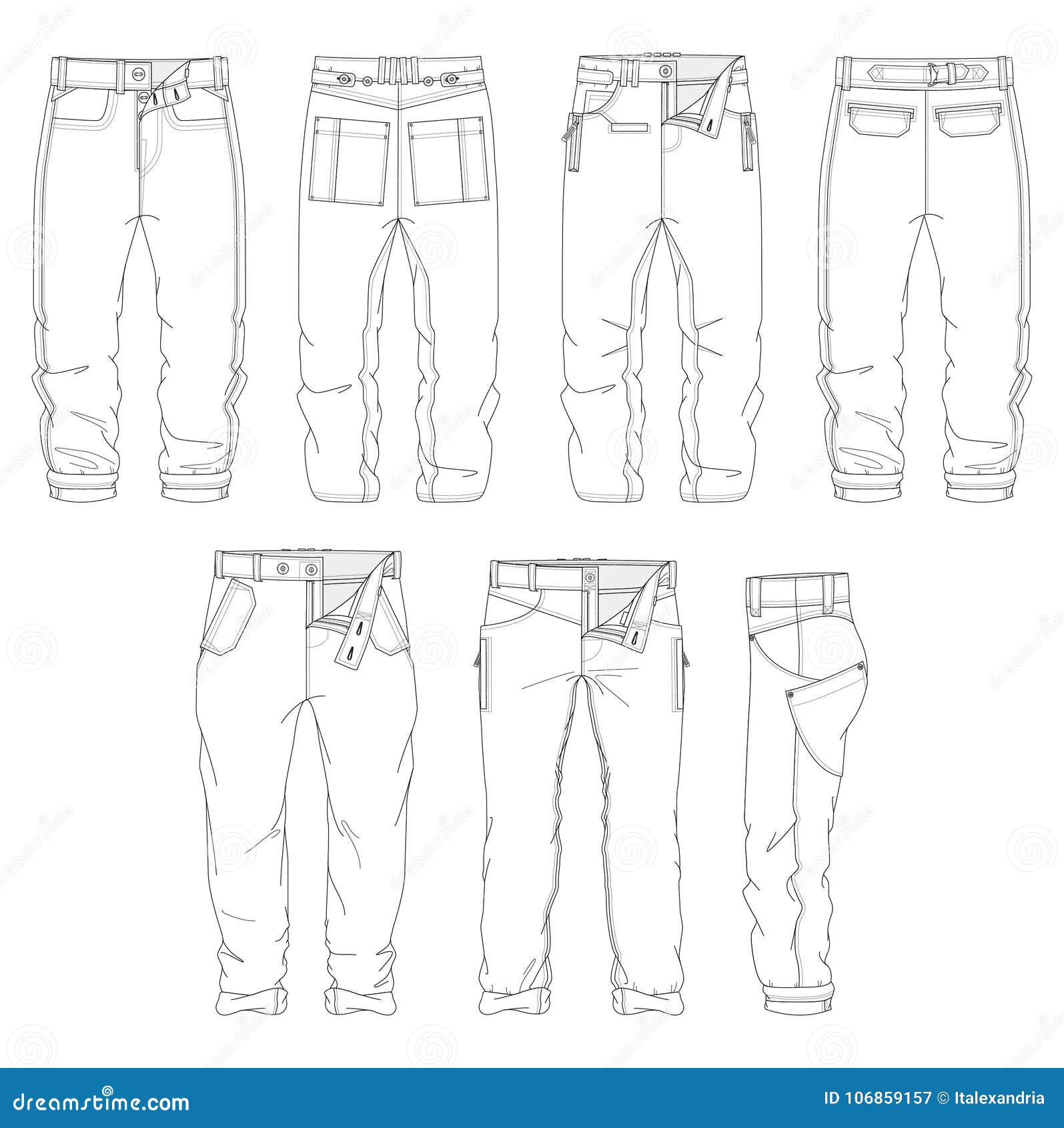 Set of Drawings of Men`s Trousers Stock Illustration - Illustration of ...