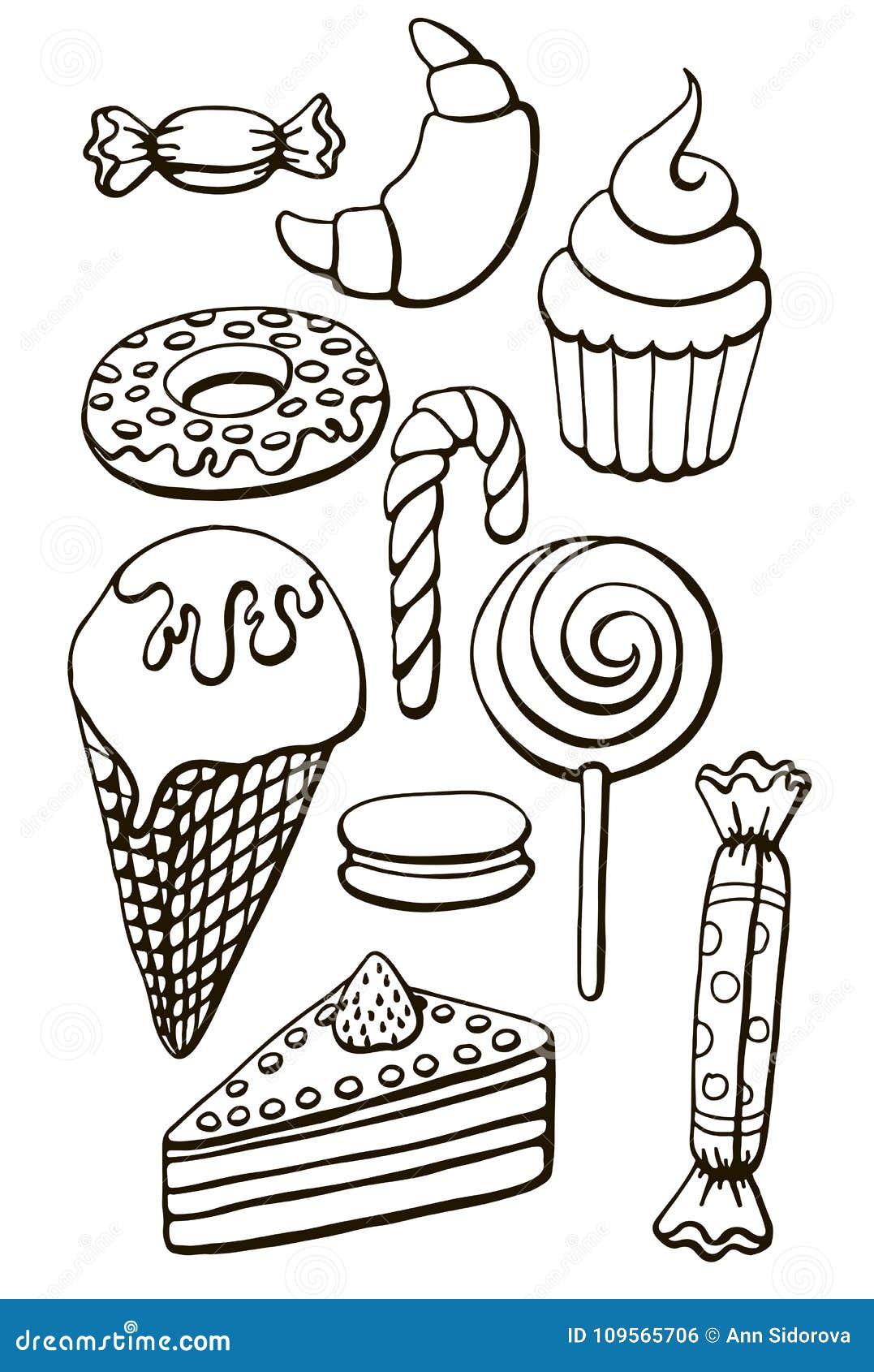 Set of Drawn Vector Linear Sweets Stock Illustration Illustration of