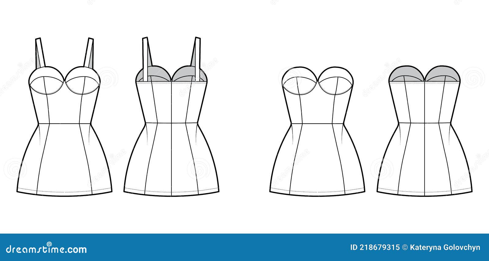 Set of Dresses Tube Technical Fashion Illustration with Bustier ...