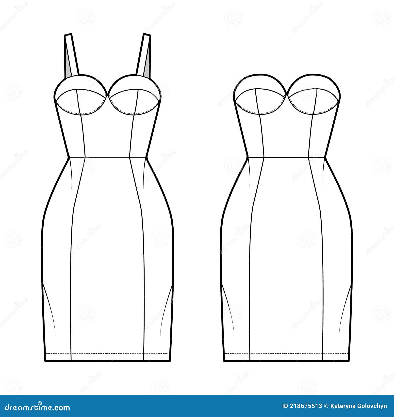 Set of Dresses Tube Technical Fashion Illustration with Bustier ...