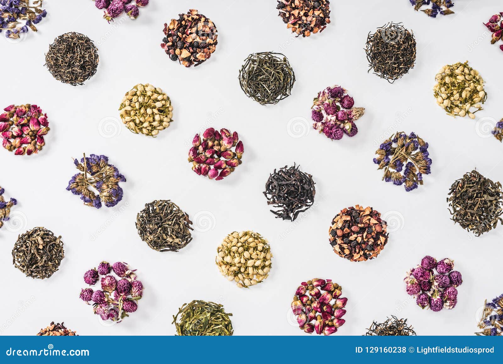 set of dried herbal organic tea