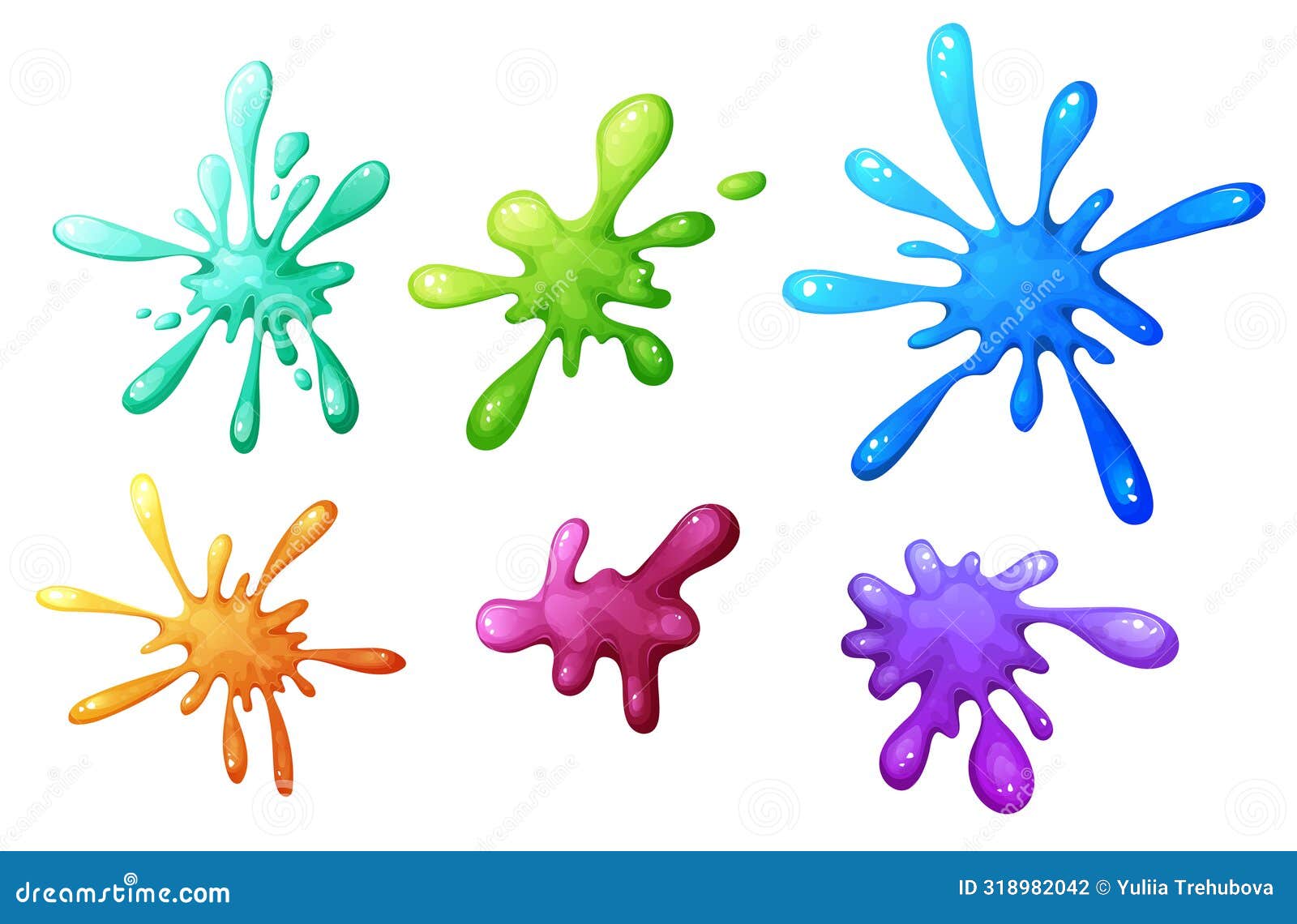 set of dripping slime, splash cartoon . colorful spot ink . jelly mucus smudges  on white background