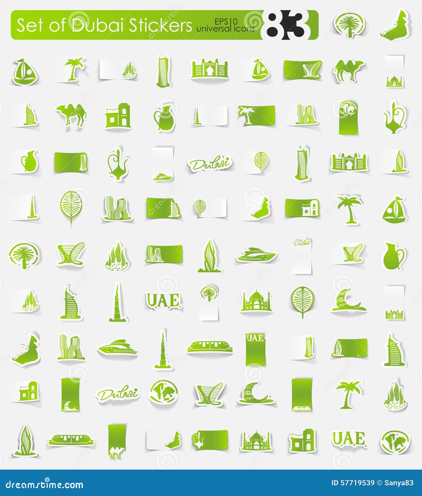 Set of Dubai stickers stock vector. Illustration of architecture 57719539