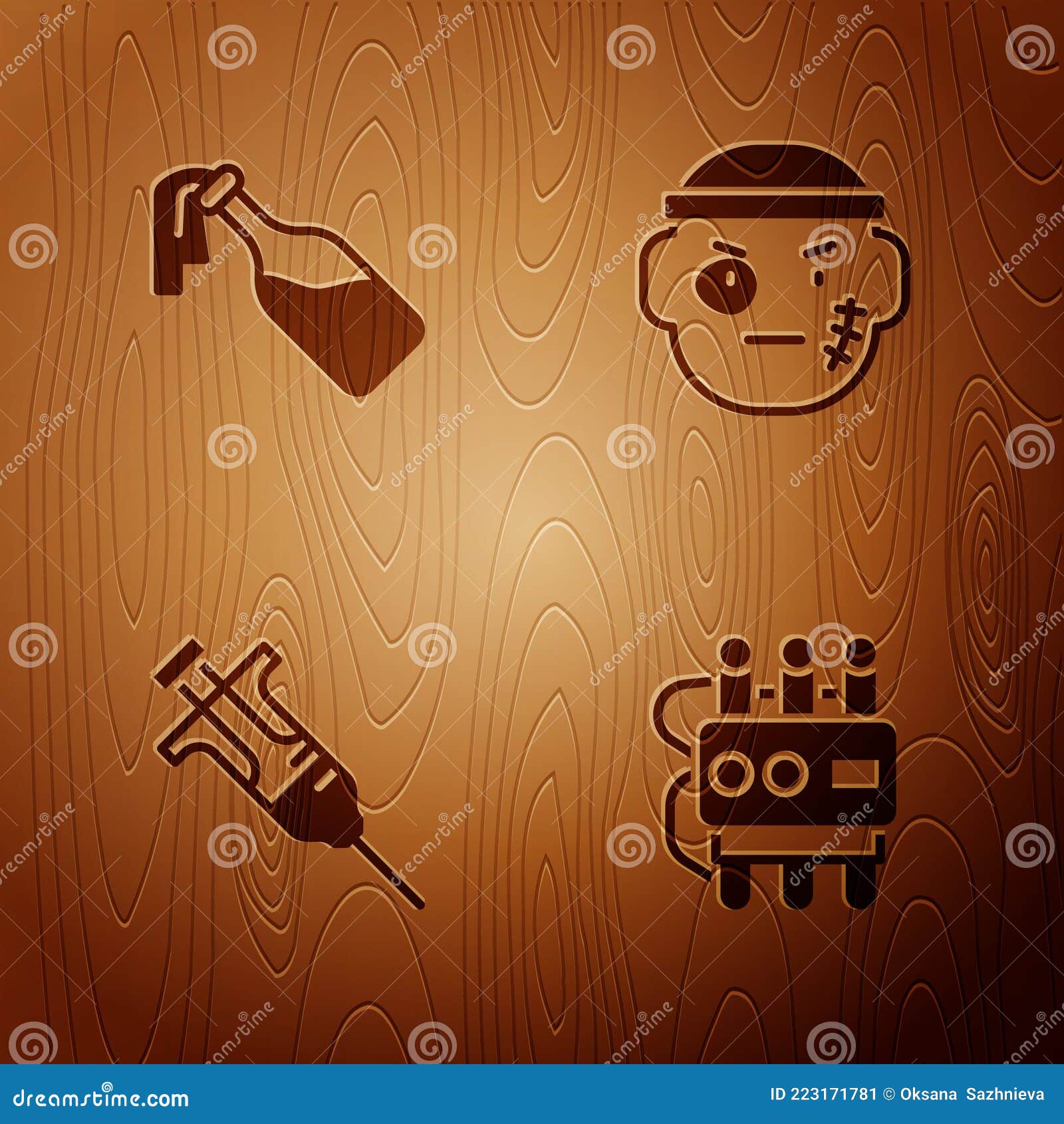 Set Dynamite and Timer Clock, Cocktail Molotov, Syringe and Bandit on