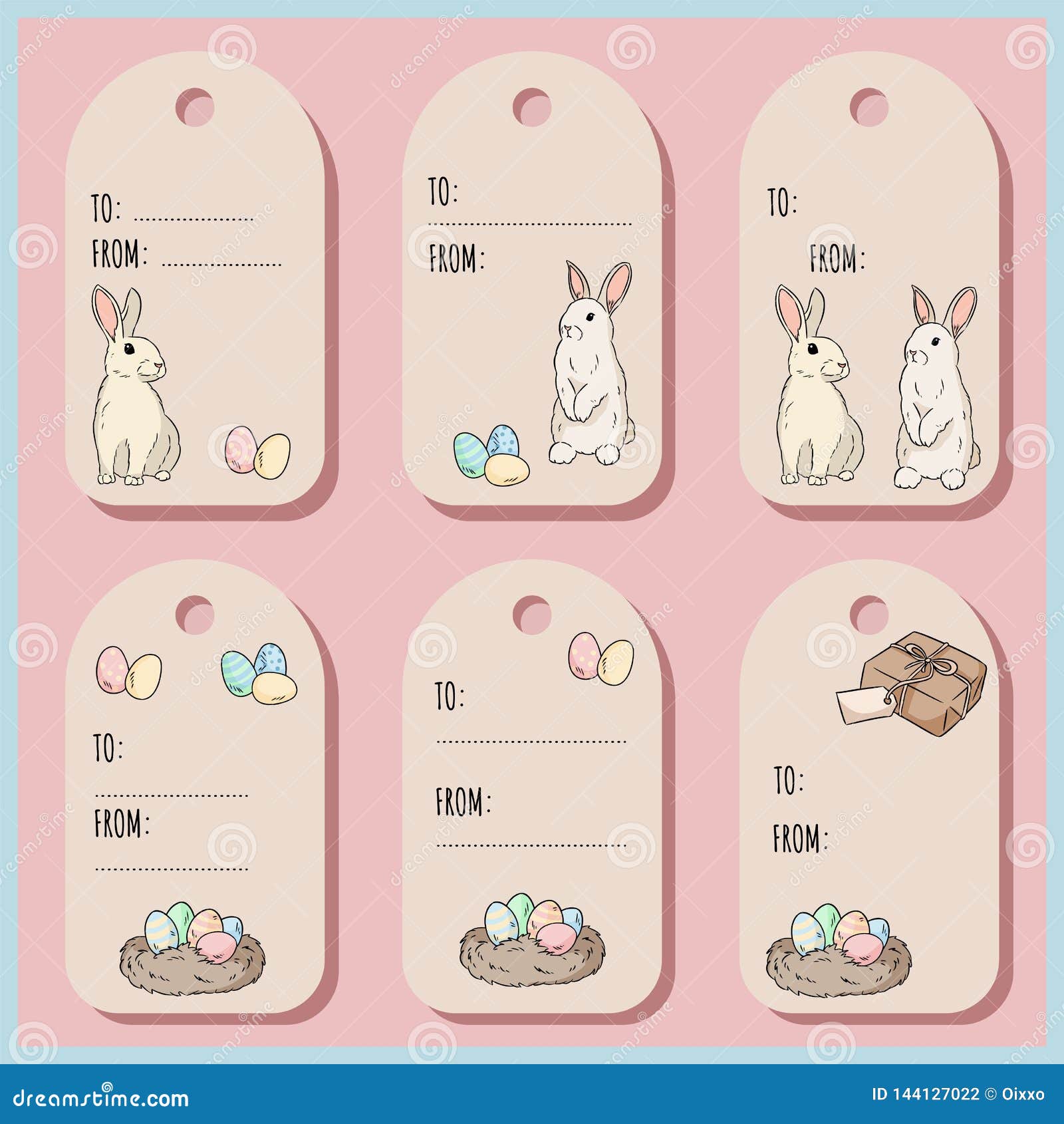 Set With Easter Gift Tags And Cards With Easter Bunny ...