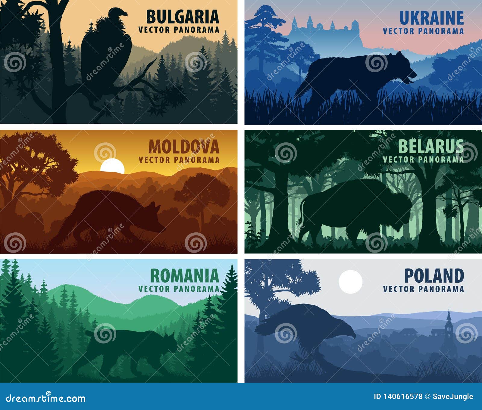 set of eastern europe countries: ukraine, bulgaria, moldova, poland, romania, belarus with animals