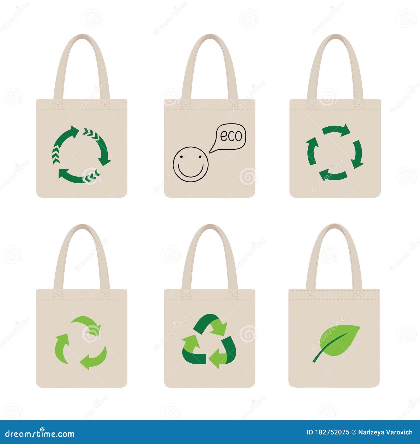 Canvas Tote Bag Eco Recycle Flat Design Isolated On White
