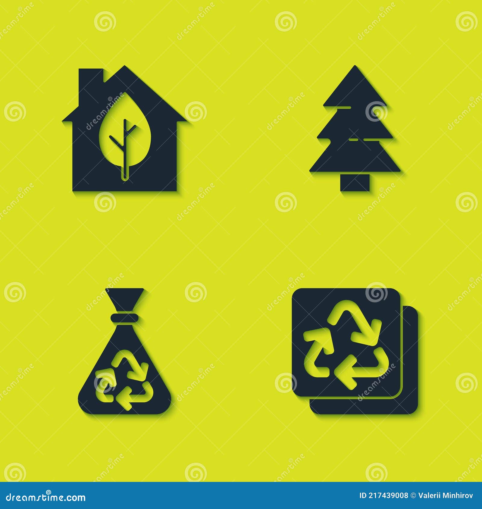 Set Eco Friendly House, Recycle, Garbage Bag with Recycle and Christmas