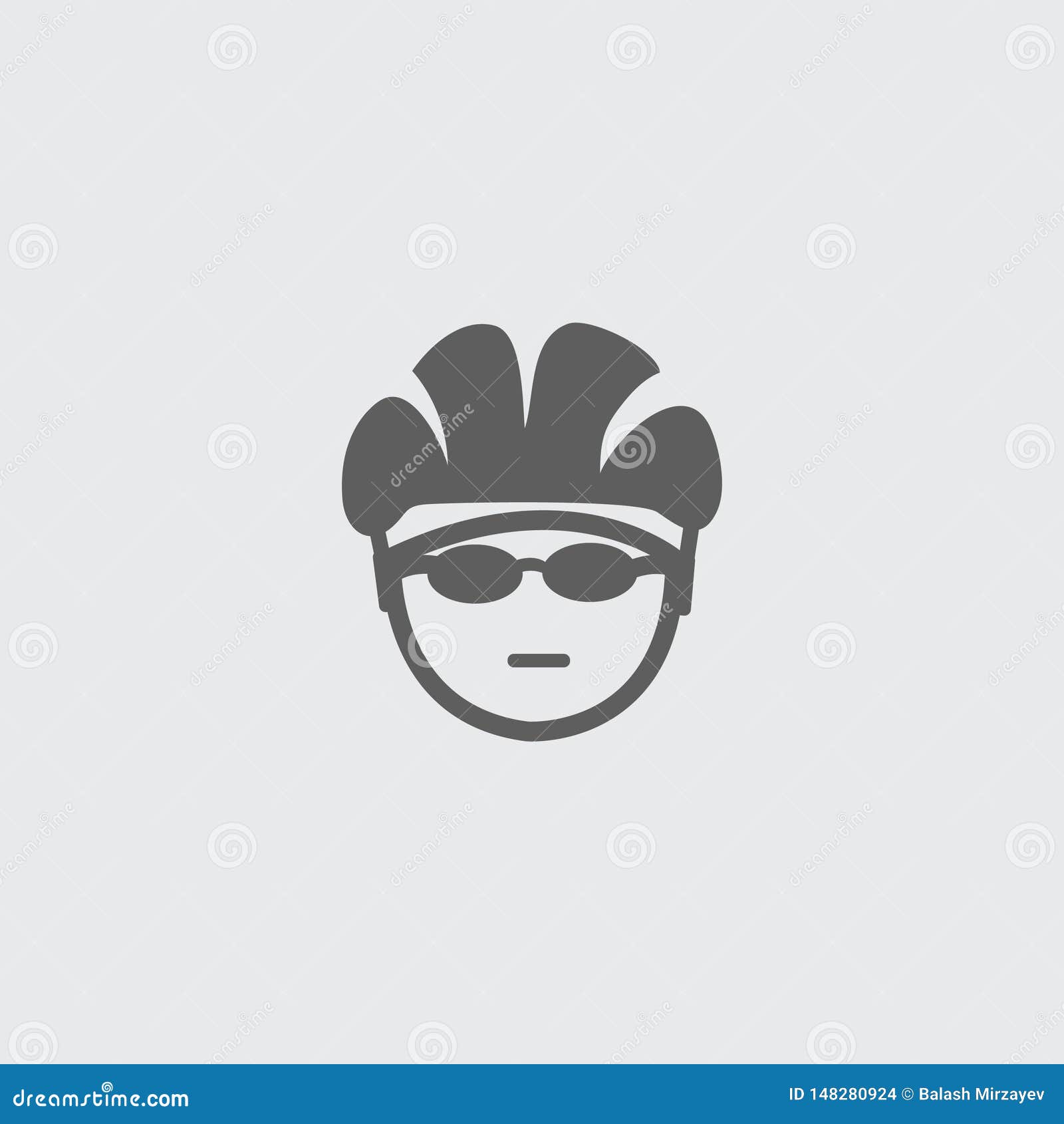 Black Biker Head Icon with Helmet and Glasses. Stock Vector