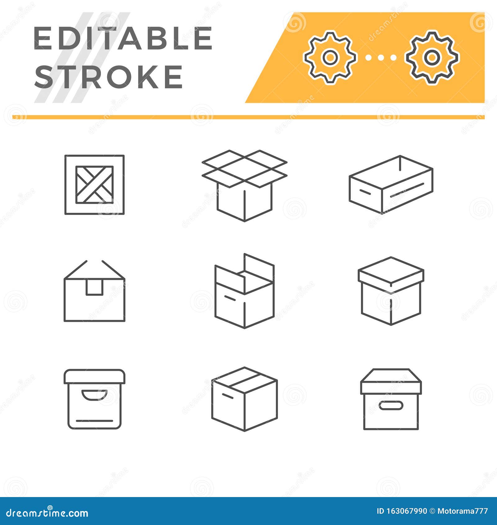 Set Editable Stroke Line Icons of Box Stock Vector Illustration of