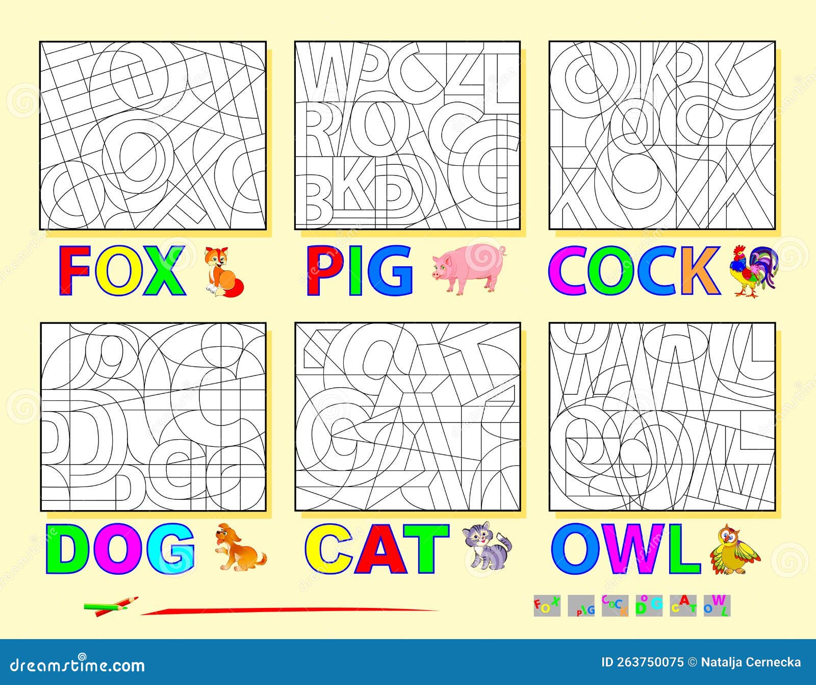 Set of Educational Pages for Little Children. Find the Letters and ...