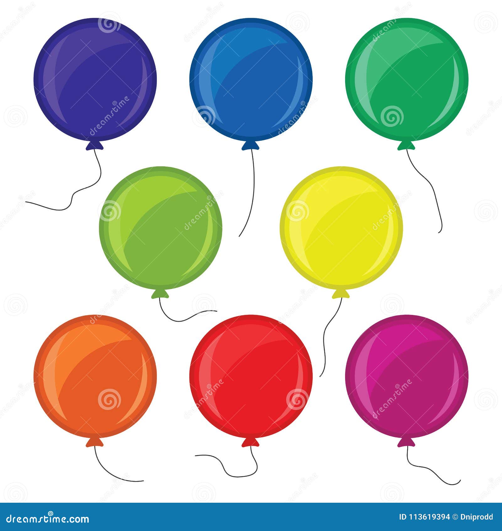 Set of Eight Colorful Balloons with a String Isolated Stock Vector -  Illustration of group, icon: 113619394