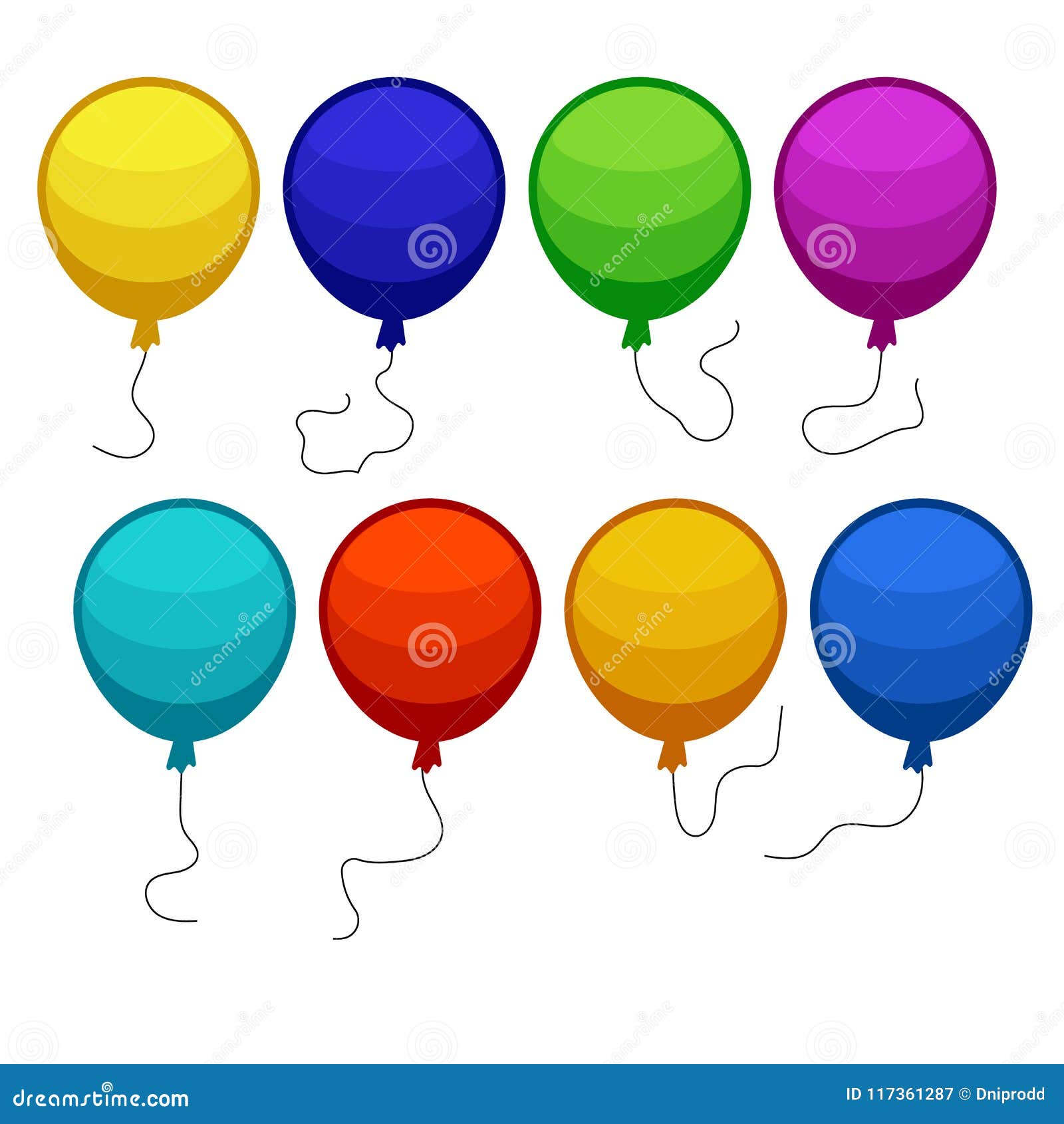 Set of Eight Colorful Balloons with a String Isolated Stock Vector