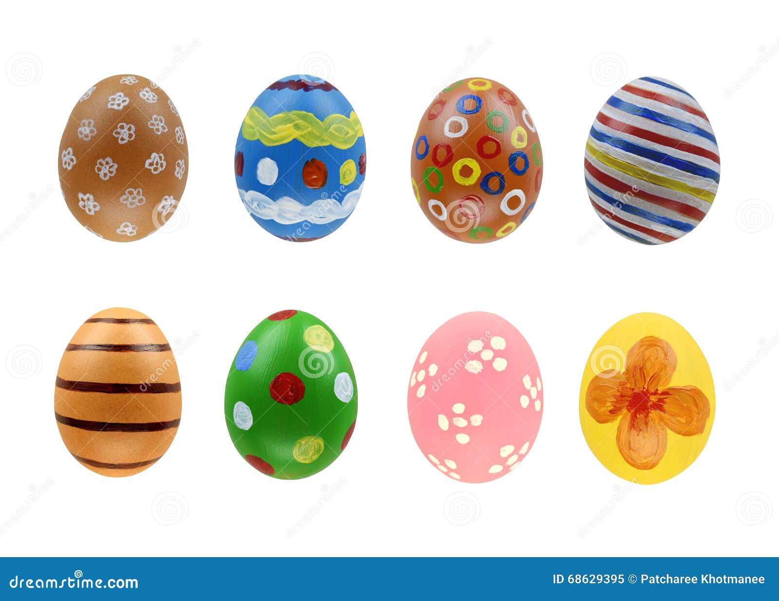 Set of Eight Easter Eggs Isolated on White Background for Design Happy