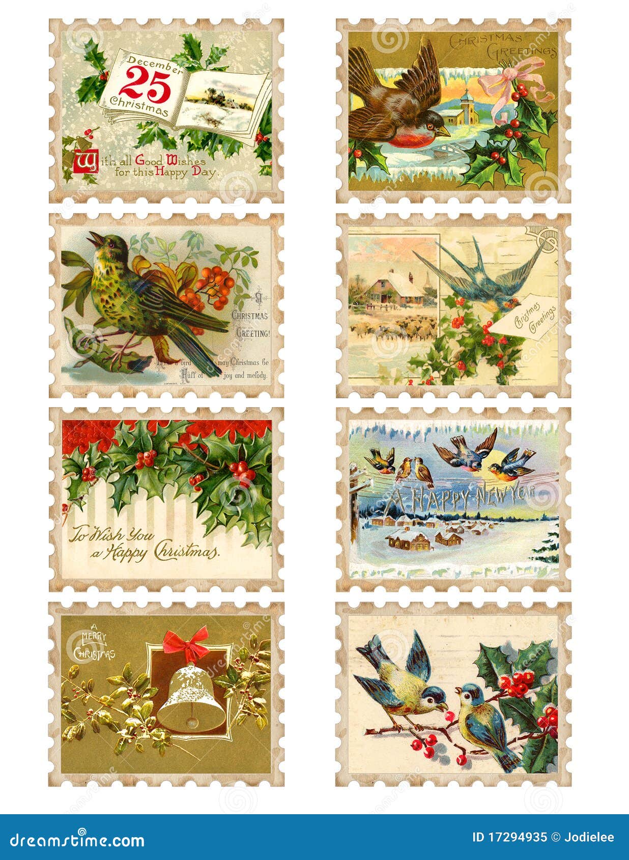 1930's Christmas Card Vintage Ephemeral Poinsettia Postage Stamp