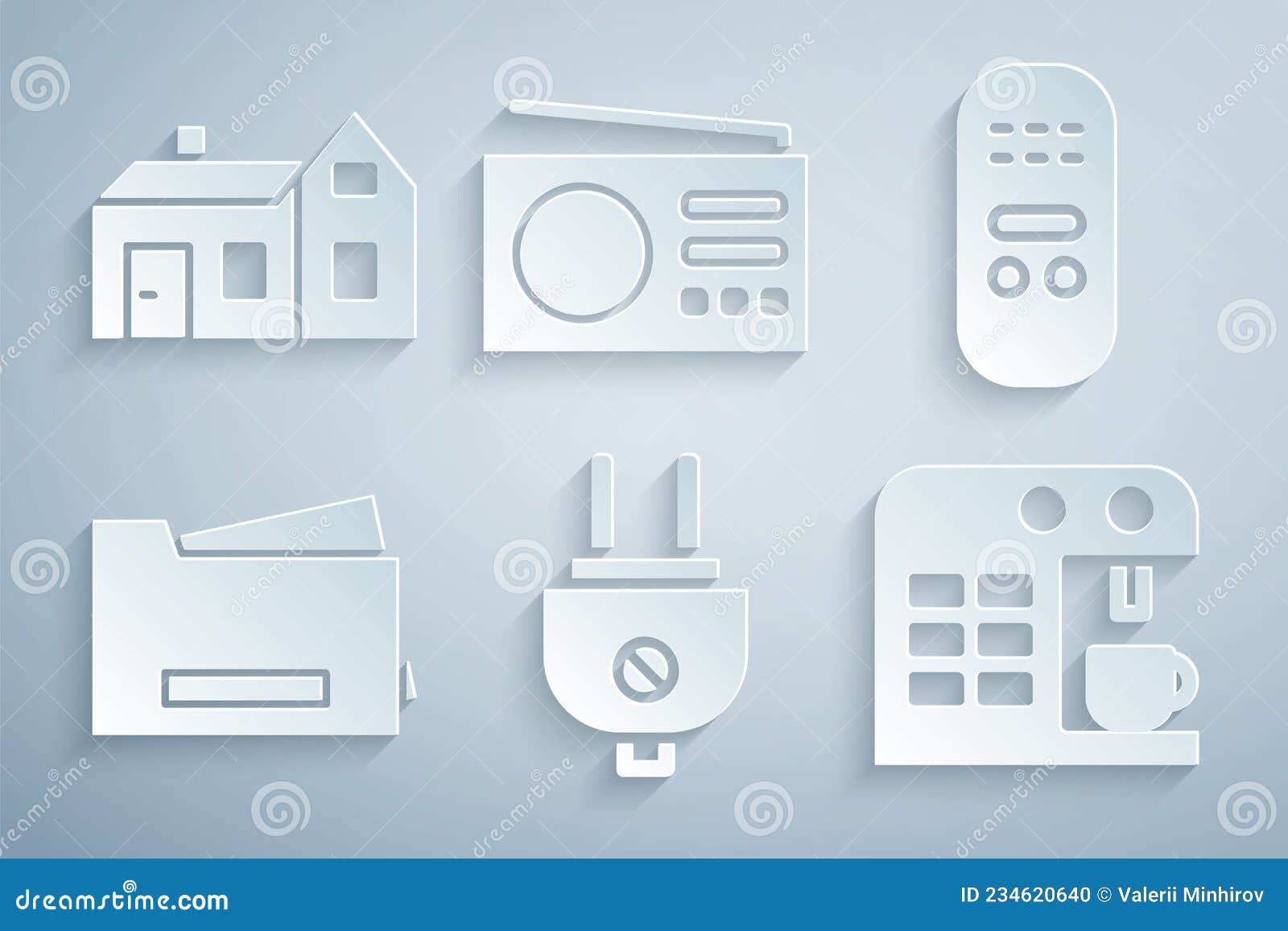 Set Electric Plug, Remote Control, Printer, Coffee Machine, Radio and