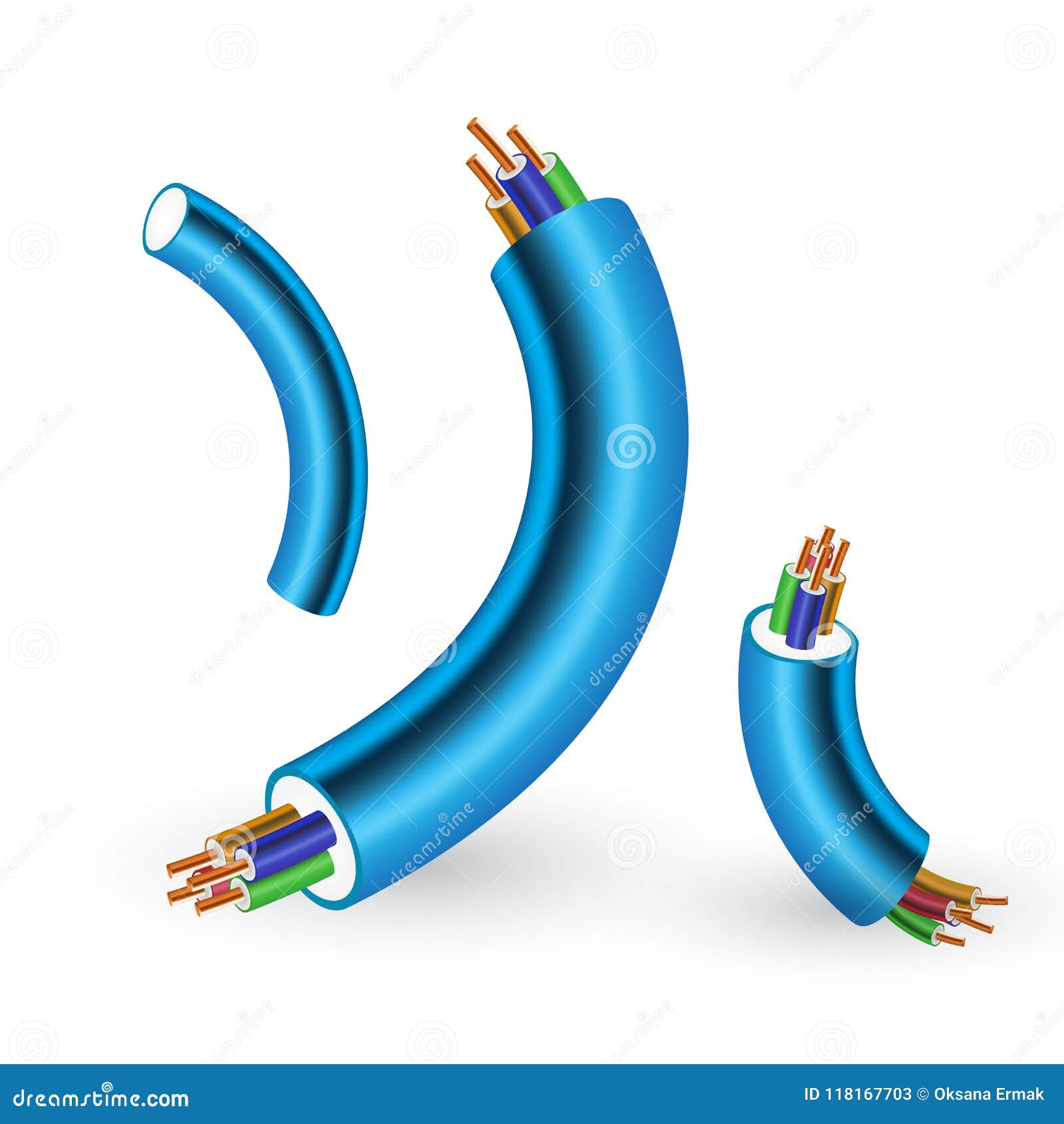 Realistic Wires. Flexible Electric Cables With Different Isolation