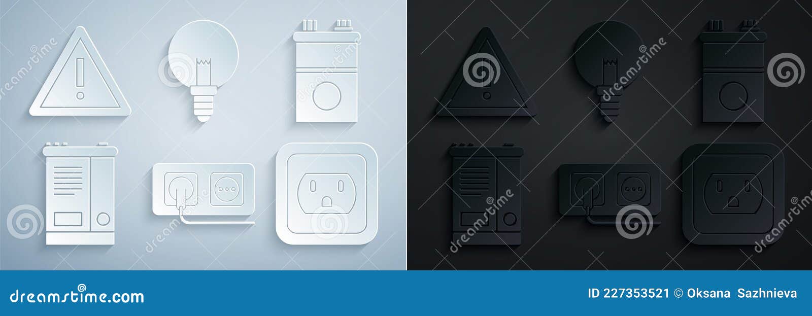 Set Electrical Outlet, Car Battery, in the USA, Light Bulb and