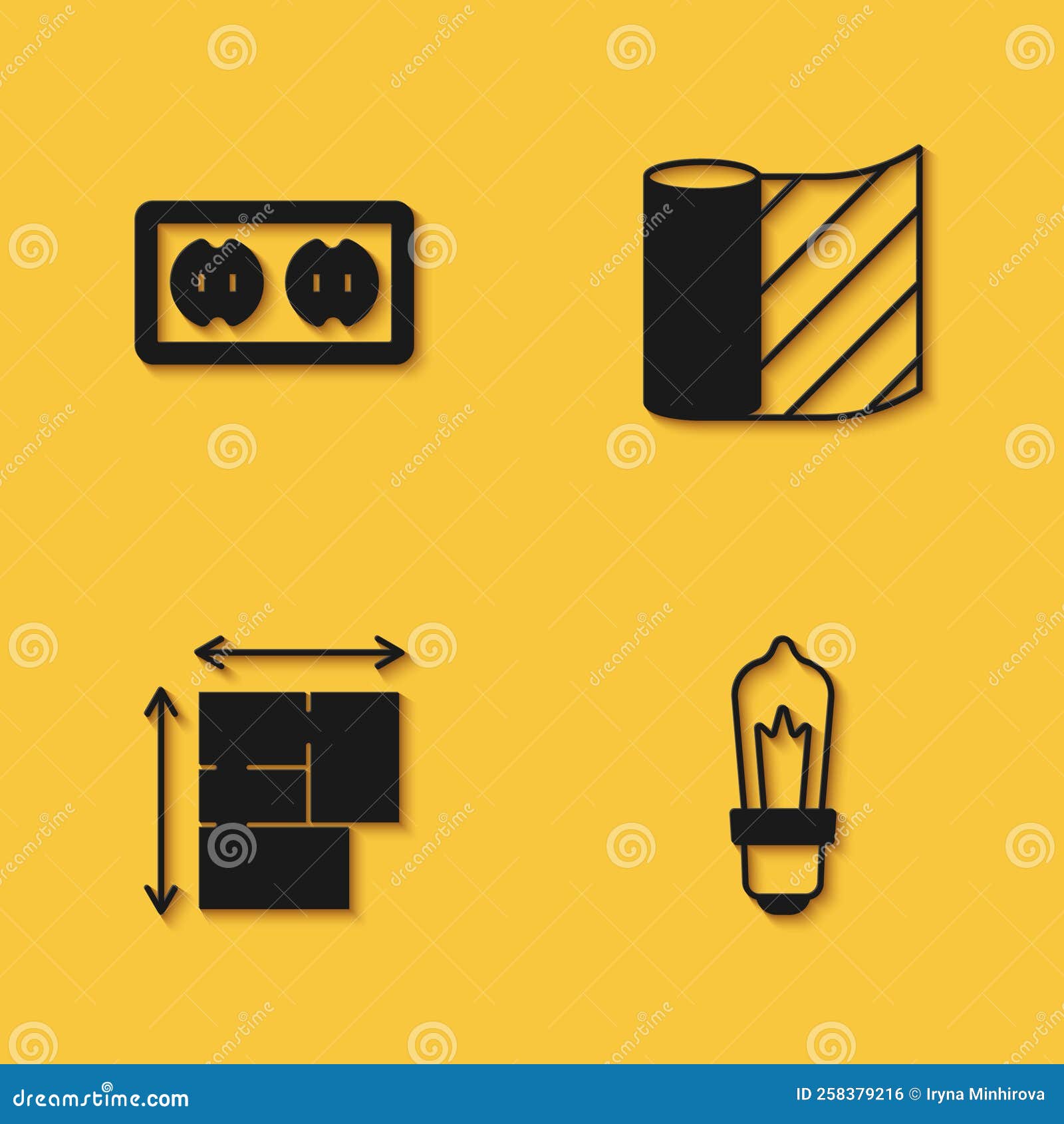 Set Electrical Outlet, Light Bulb, House Plan and Wallpaper Icon with