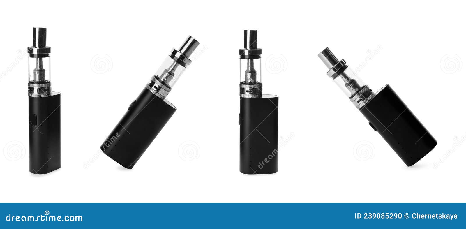 Set with Electronic Smoking Devices on White Background. Banner Design