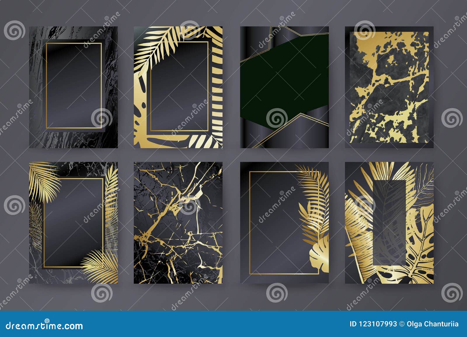 Set Of Elegant Brochure Card Background Cover Black And Golden Marble Texture Palm Exotic Leaves Stock Vector Illustration Of Golden Card 123107993