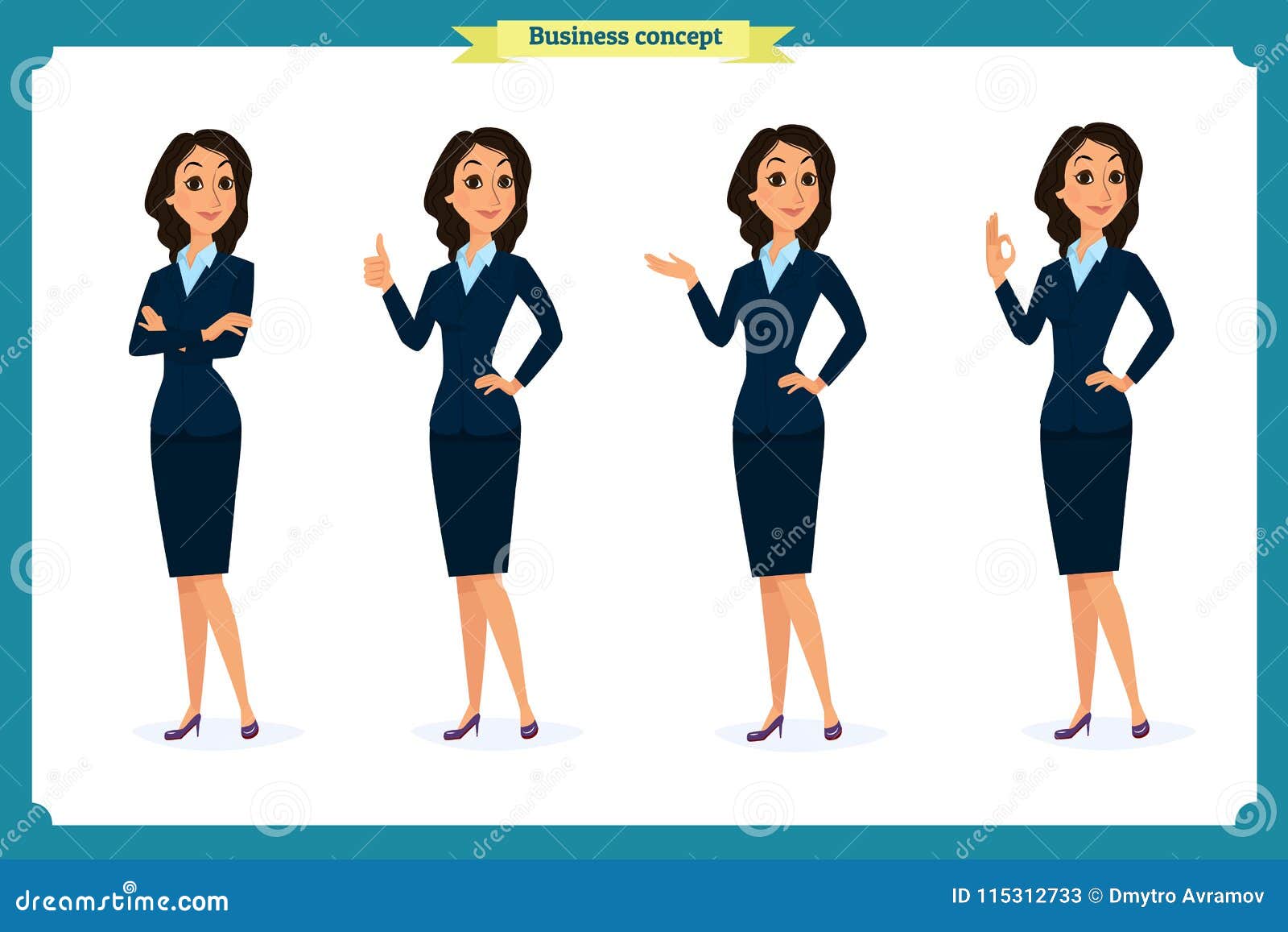 Set Of Elegant Business Women In Formal Clothes Base Wardrobe Feminine Corporate Dress Code Stock Vector Illustration Of Business Happy 115312733