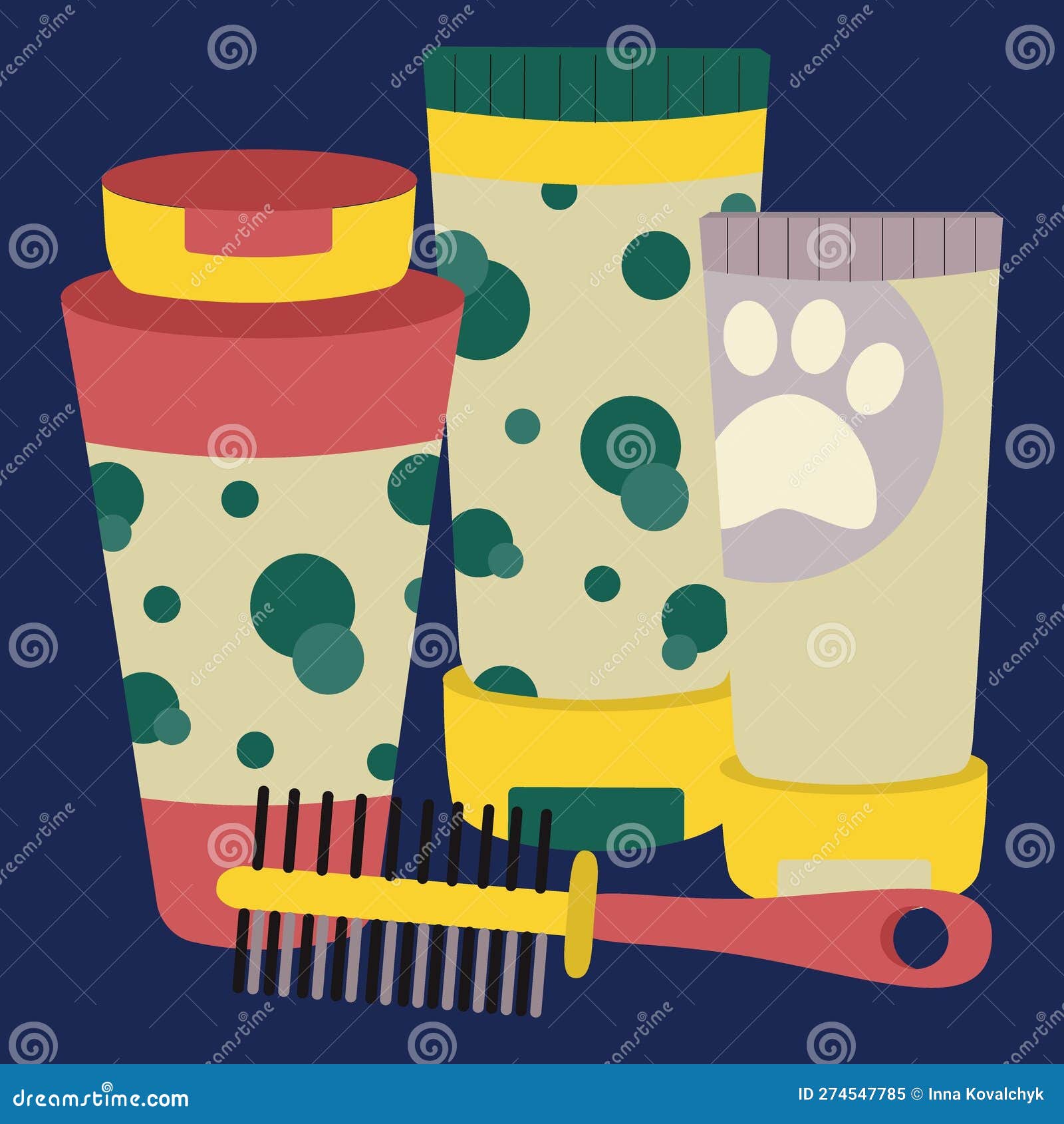 Set of Elements for Animals, Cats, Dogs, Shampoos and Comb Stock Vector