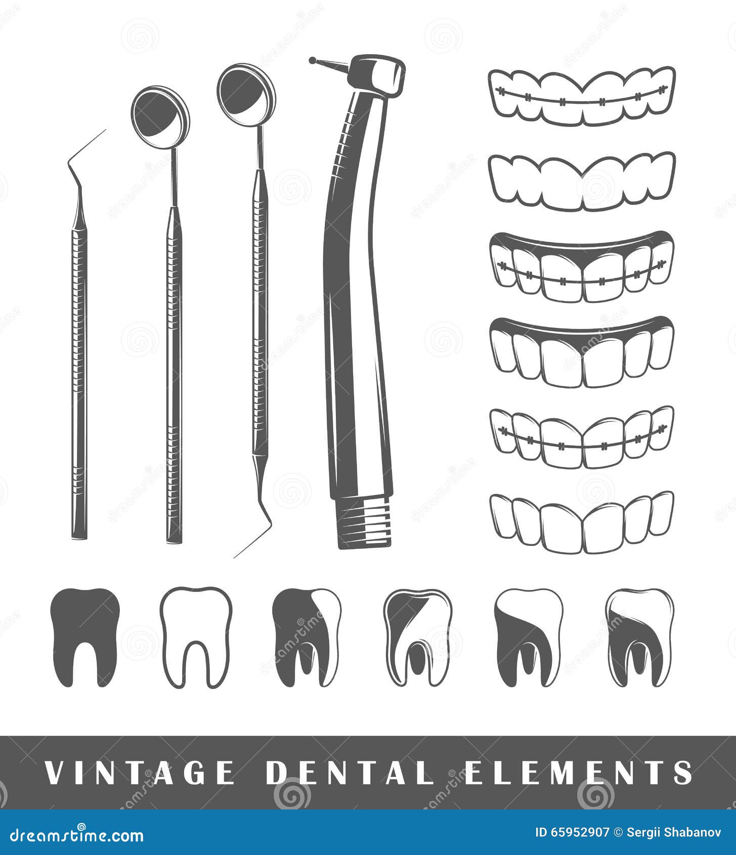 Dental Instrument Vector Set Tool Logo Design Stock Vector