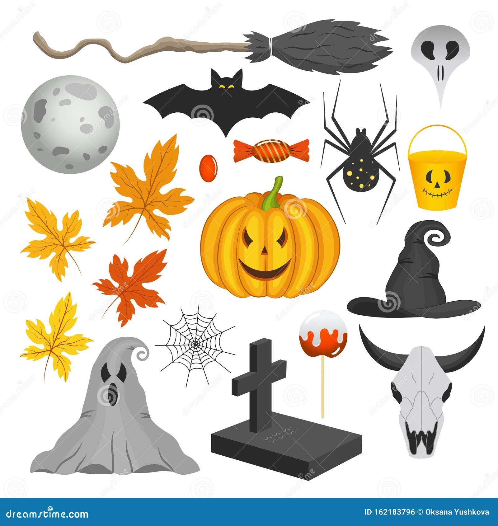 Halloween elements set stock illustration. Illustration of grave - 162183796