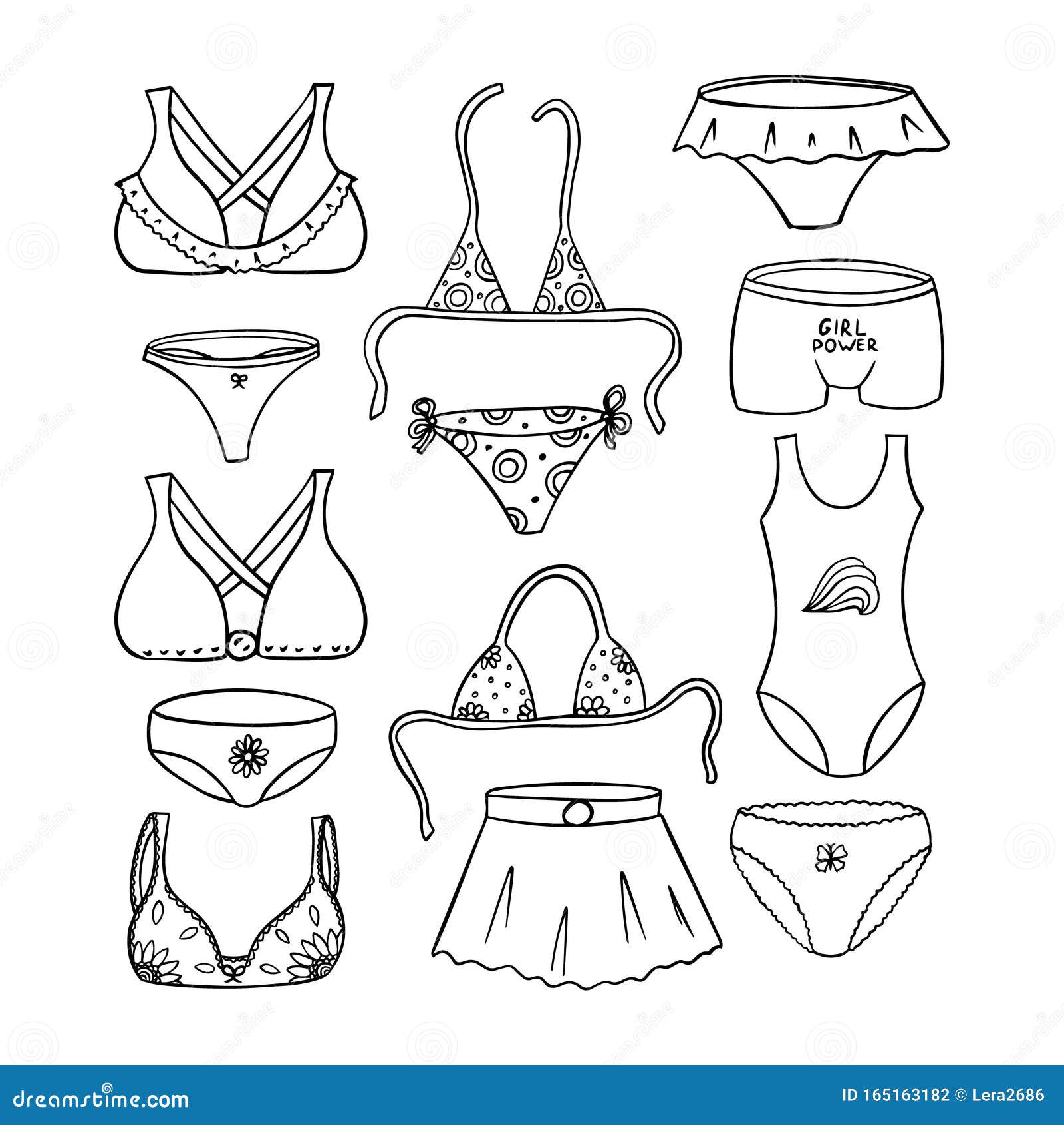 Set of Elements of Women`s Underwear, Bras, Panties and Swimwear. Black ...