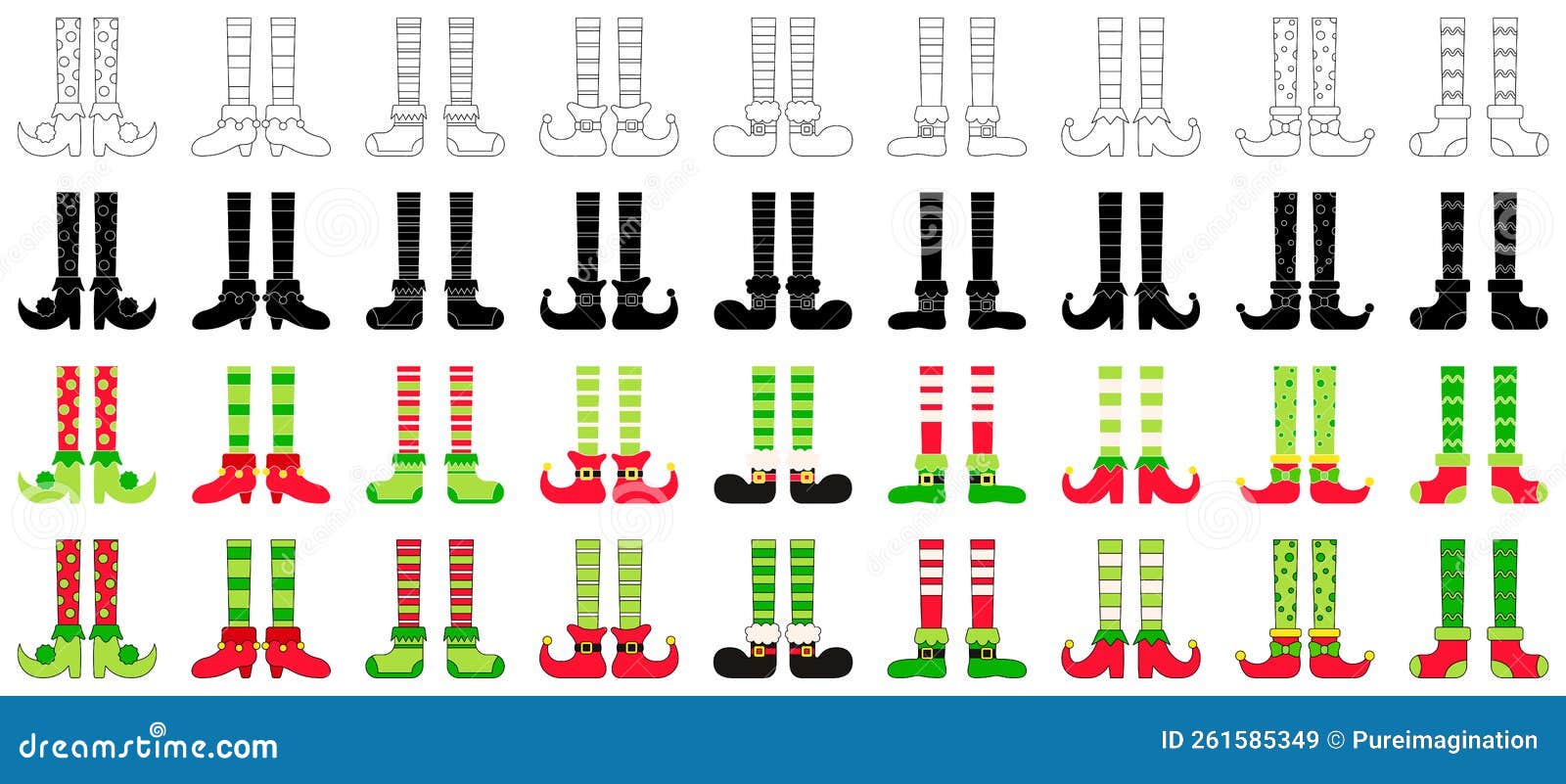 Set of Elf Feet in Flat Style Isolated Stock Vector Illustration of
