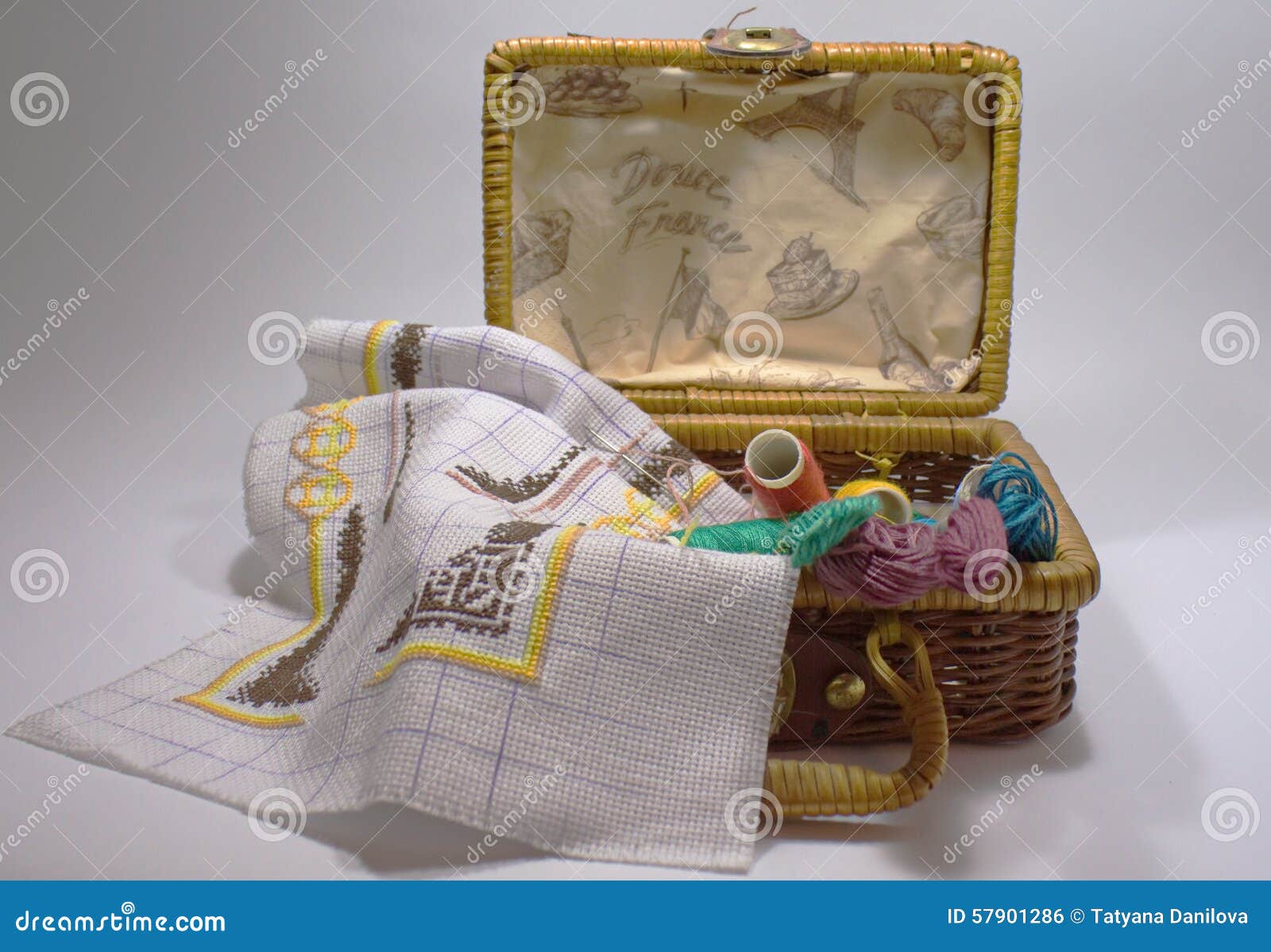 Set Embroidery in a Wicker Basket Stock Photo Image of handcraft, embroidery 57901286