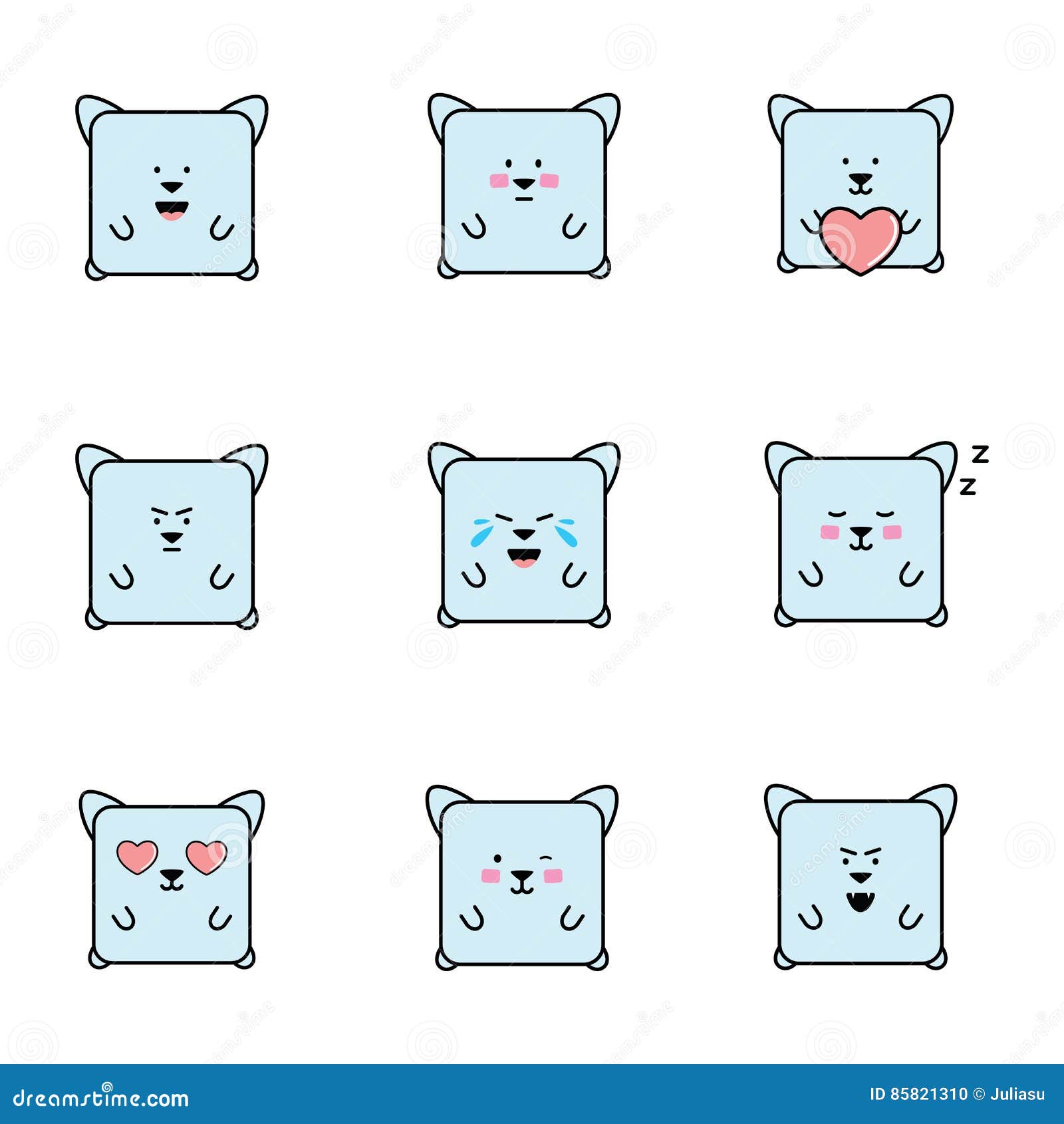 set of emoticons with cat personaje