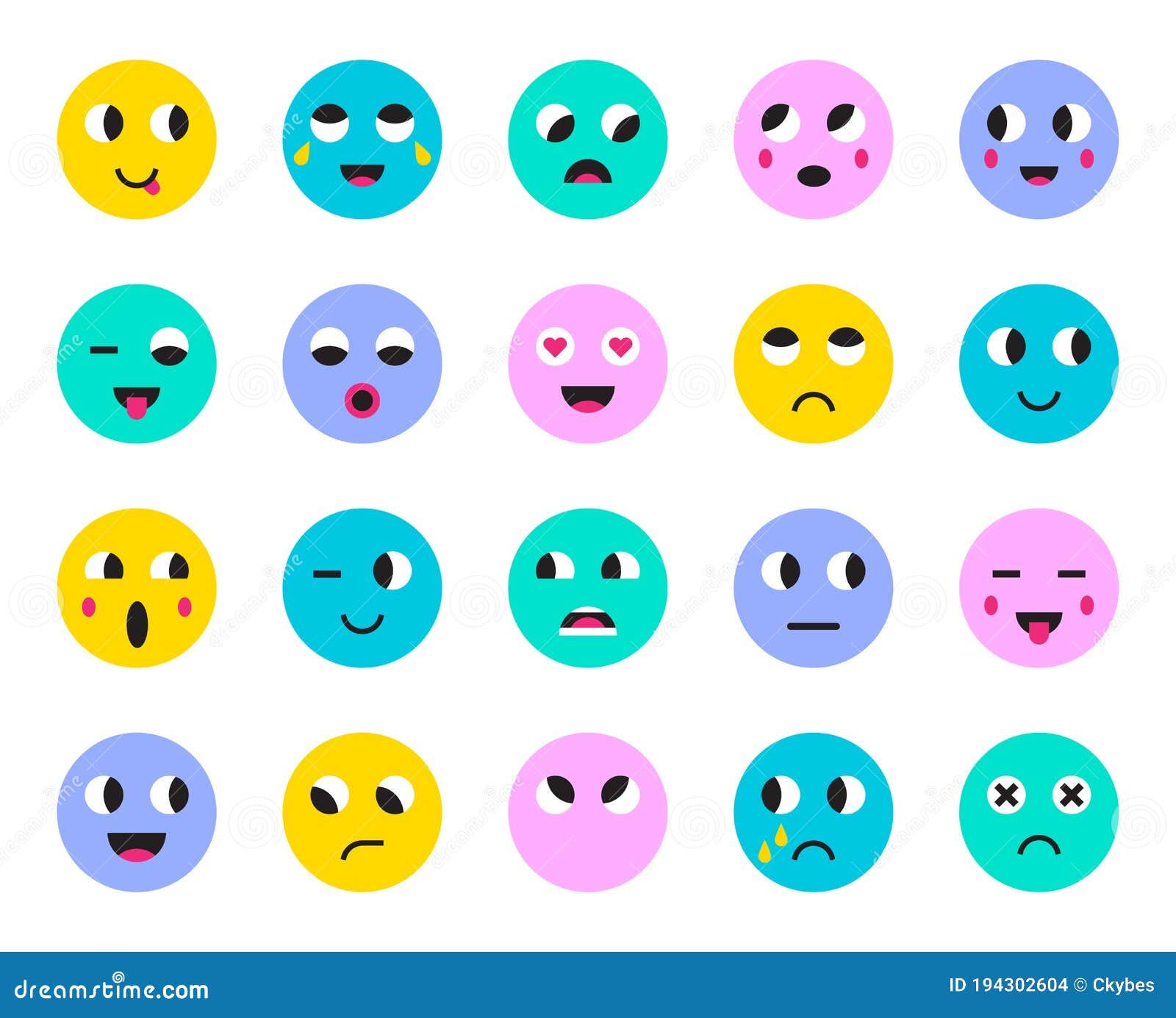 Set of Emoticons Stickers, Emoji. Stock Vector - Illustration of ...